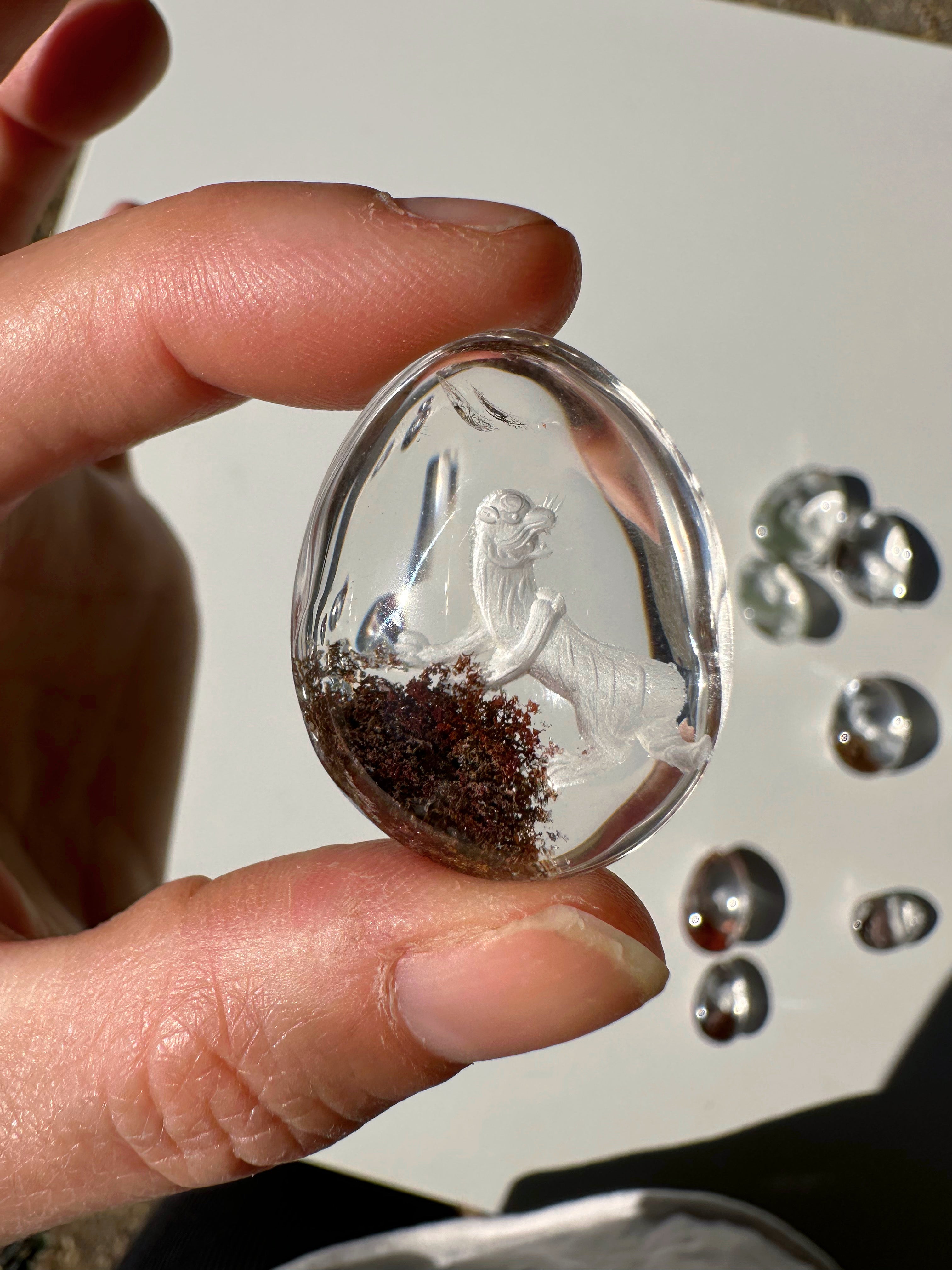 Intaglio Tiger Carved Chlorite Quartz/Garden Quartz Cabochon Baltic Mermaid