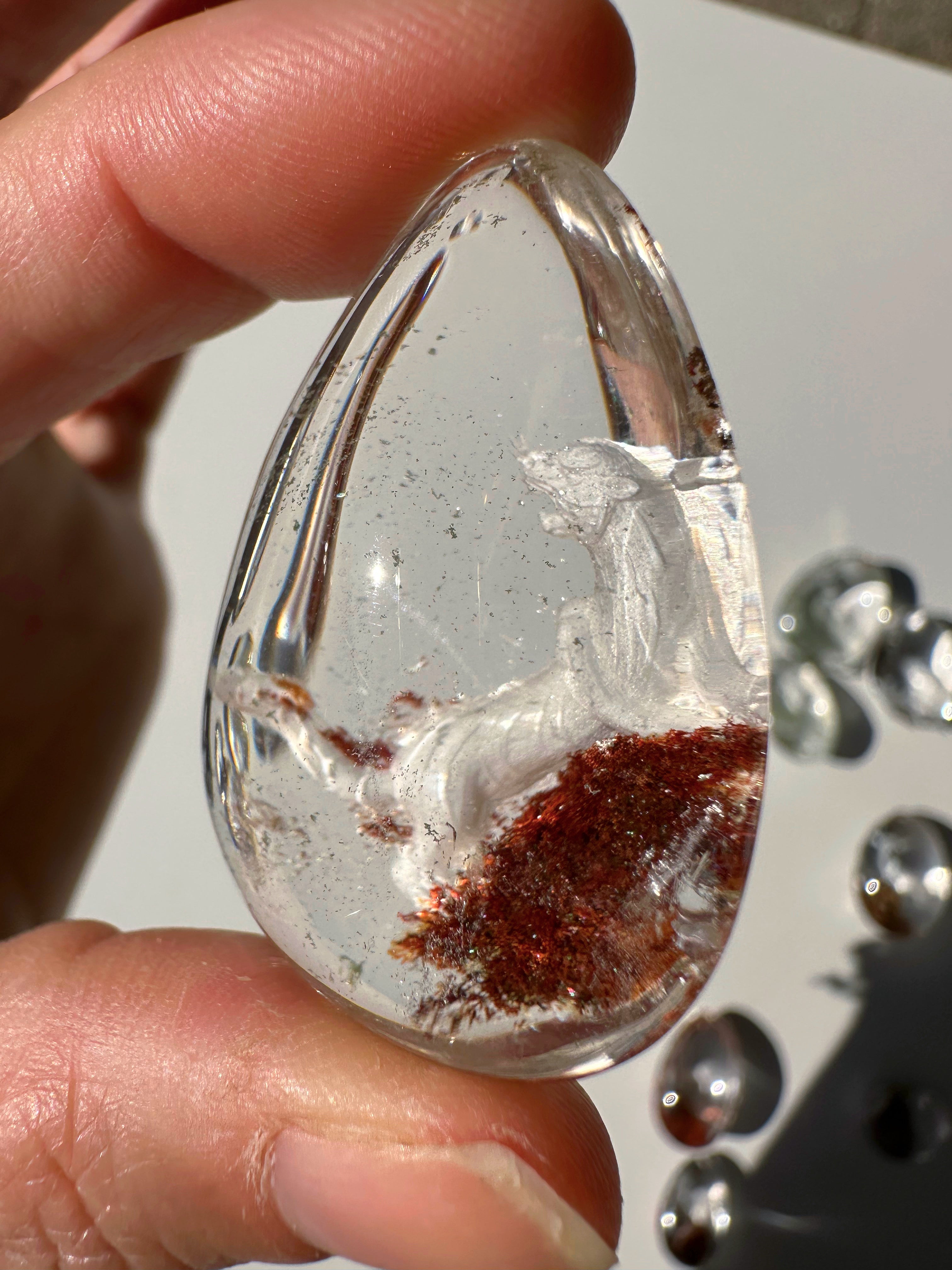 Intaglio Tiger Carved Chlorite Quartz/Garden Quartz Cabochon Baltic Mermaid