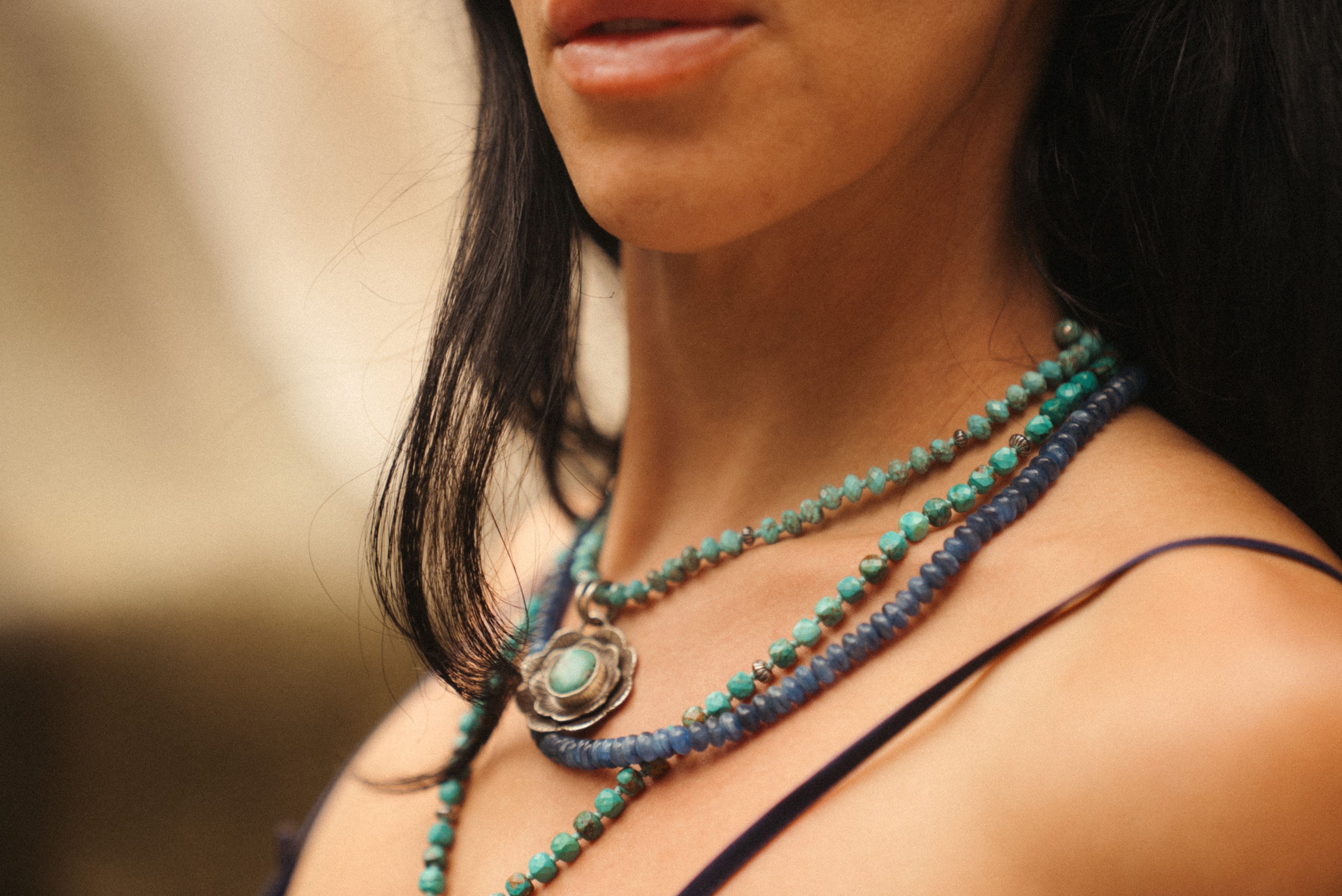 “Chelsea” - Turquoise & Sterling Silver Necklace w/ Flower Pendant Baltic Mermaid