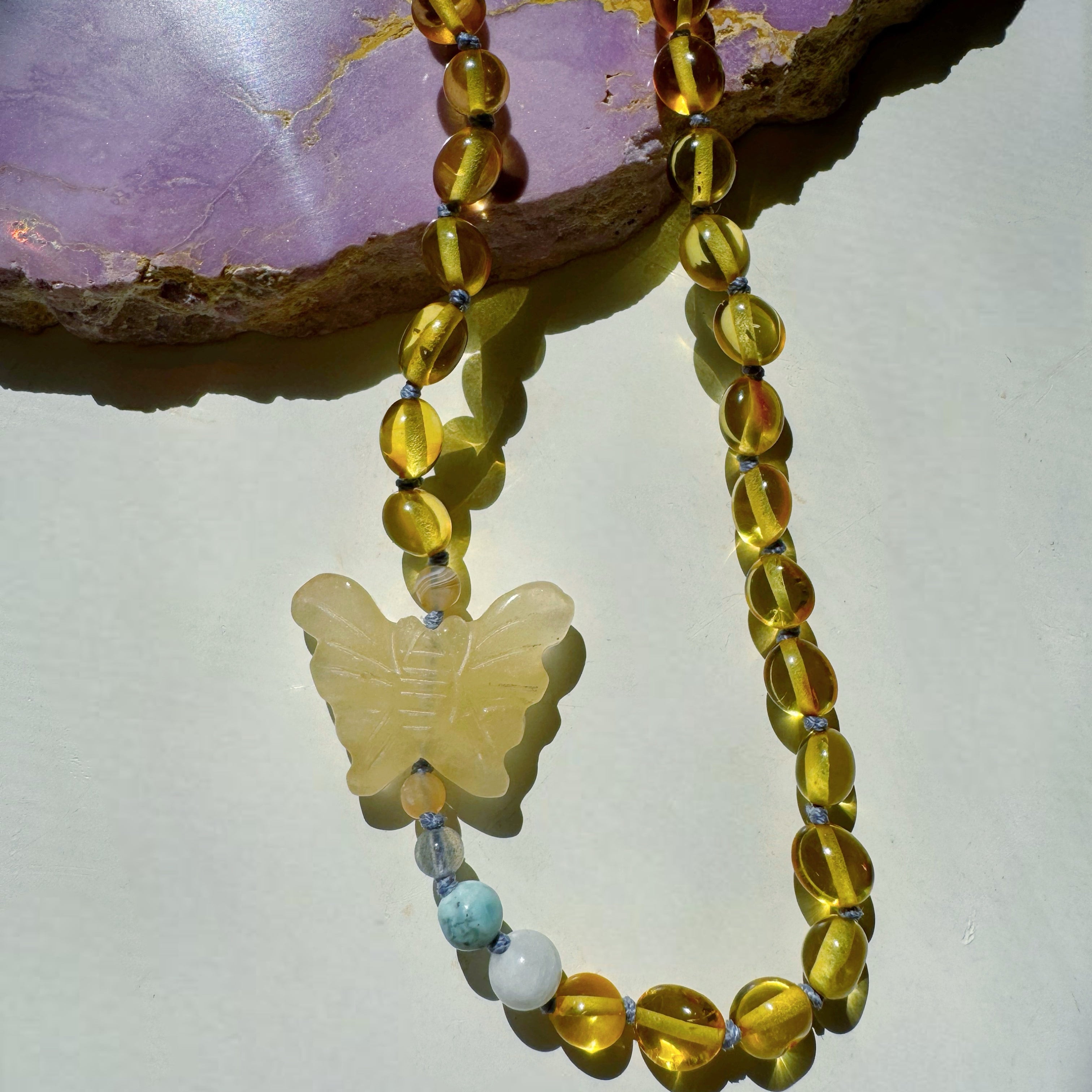 “Butterfly Sugar Baby” Baltic Amber & Gemstone Necklace - Baltic Mermaid