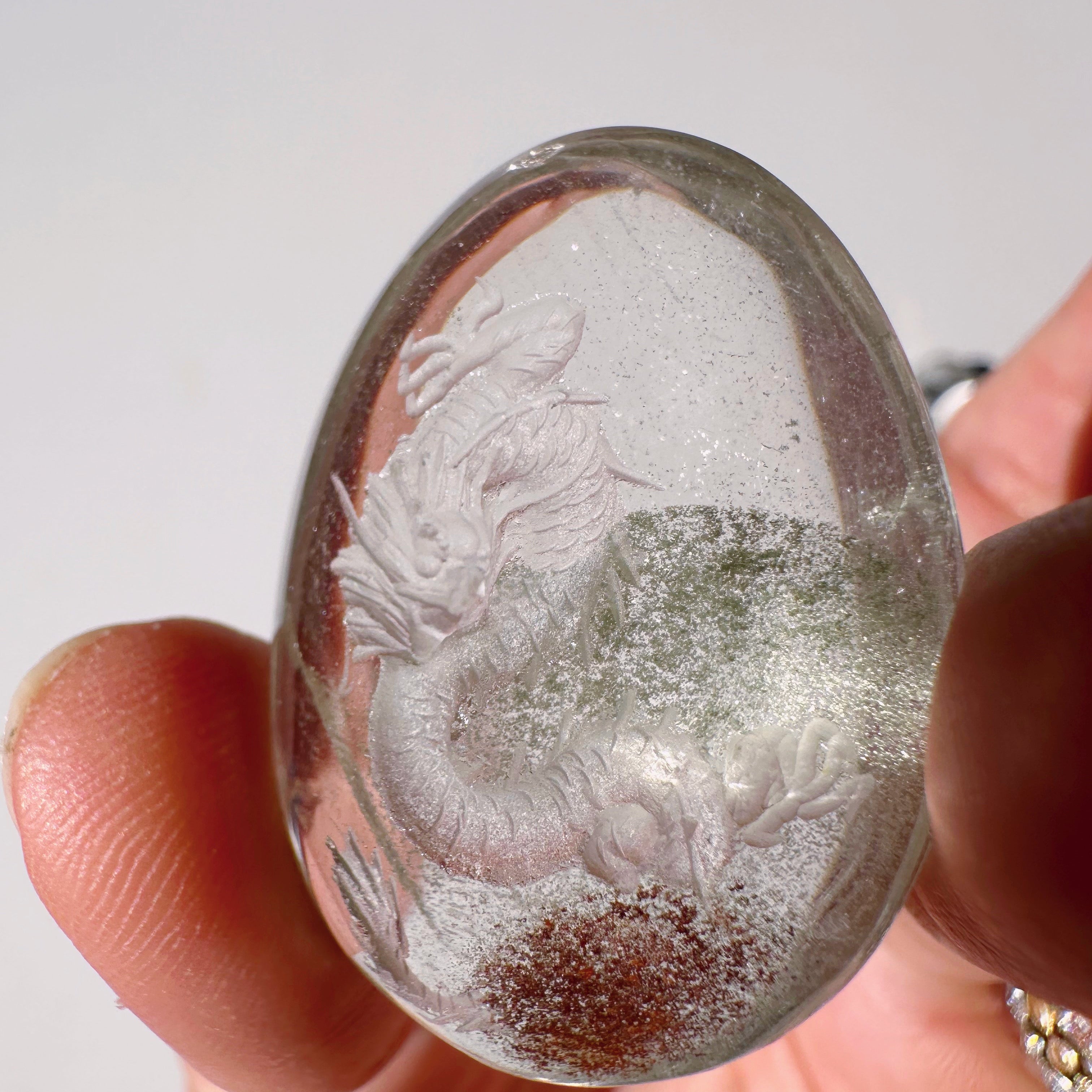 Intaglio Carved Dragon Chlorite Quartz/Garden Quartz Cabochon Baltic Mermaid