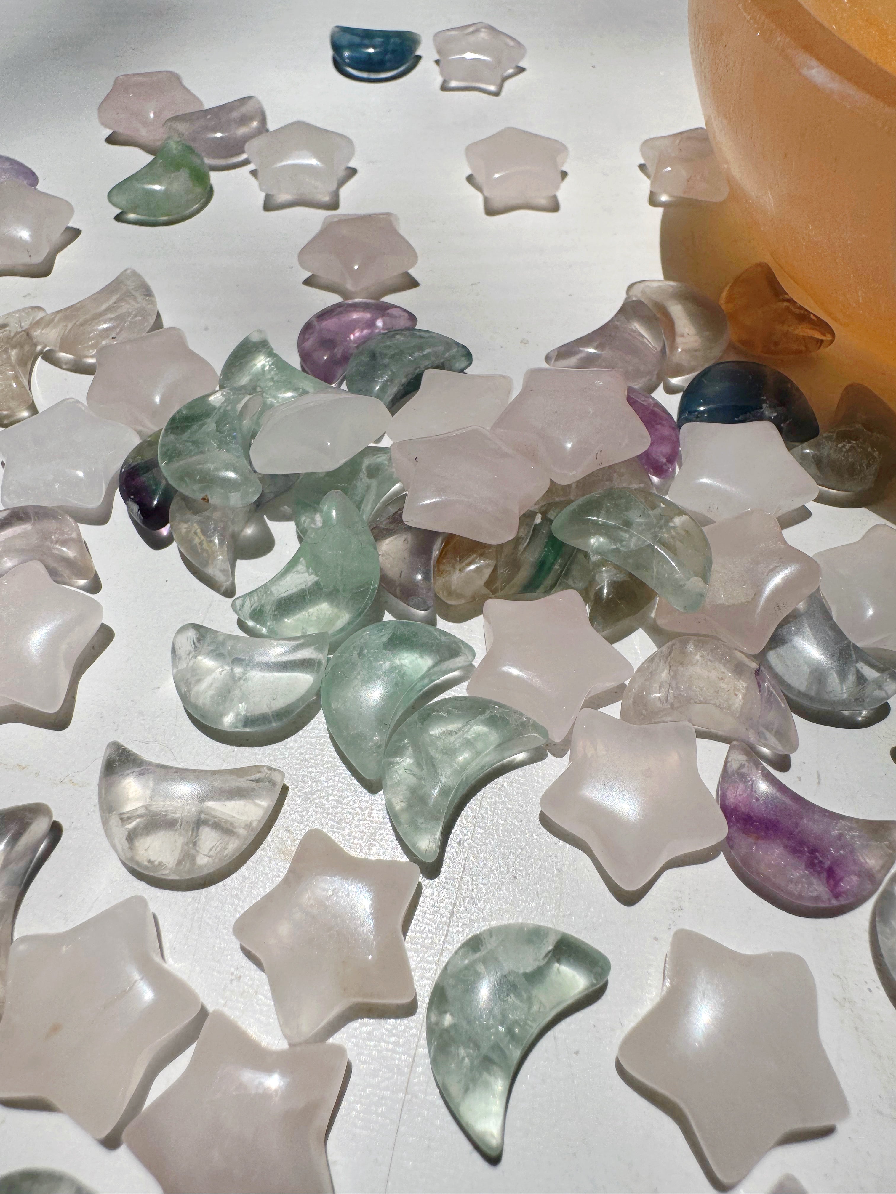 Mini Rose Quartz Stars & Fluorite Moons Baltic Mermaid