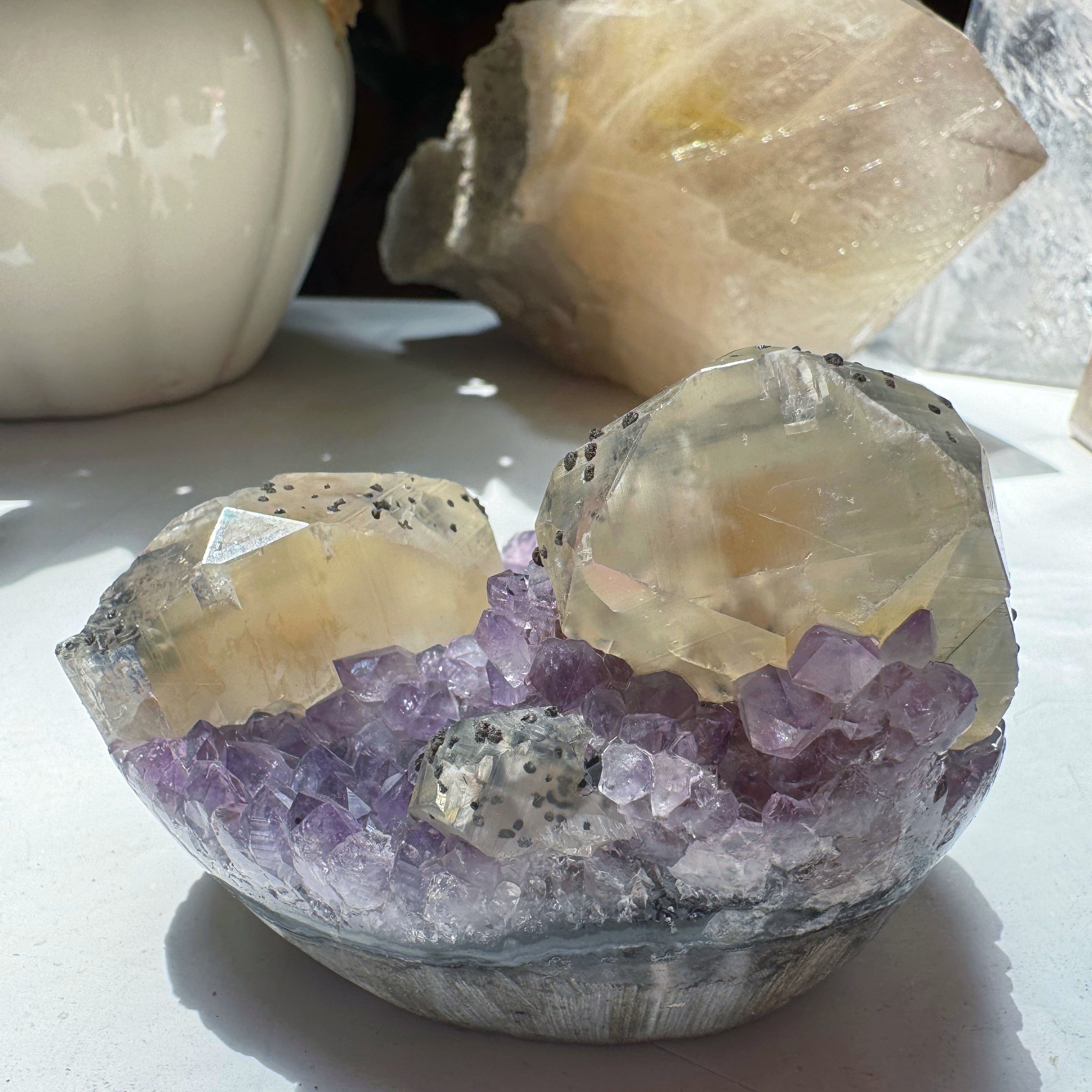 Amethyst Cluster w/ Calcite & Goethite from Uruguay Baltic Mermaid