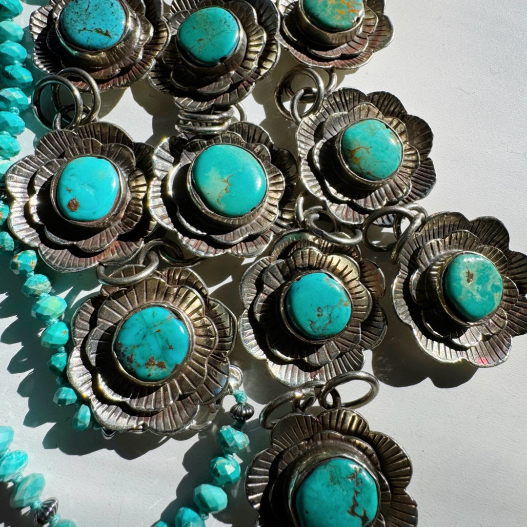 “Chelsea” - Turquoise & Sterling Silver Necklace w/ Flower Pendant - Baltic Mermaid