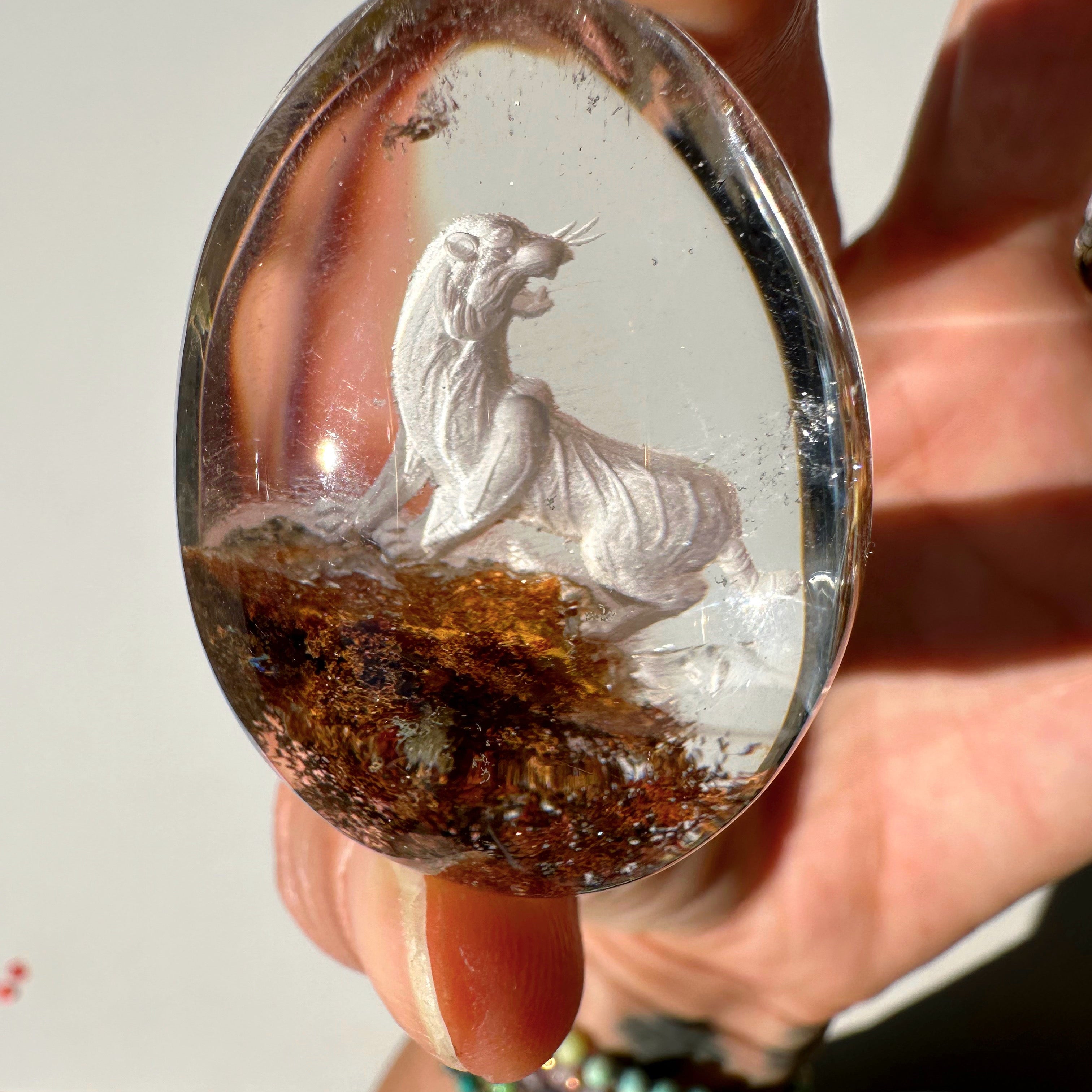 Intaglio Tiger Carved Chlorite Quartz/Garden Quartz Cabochon Baltic Mermaid