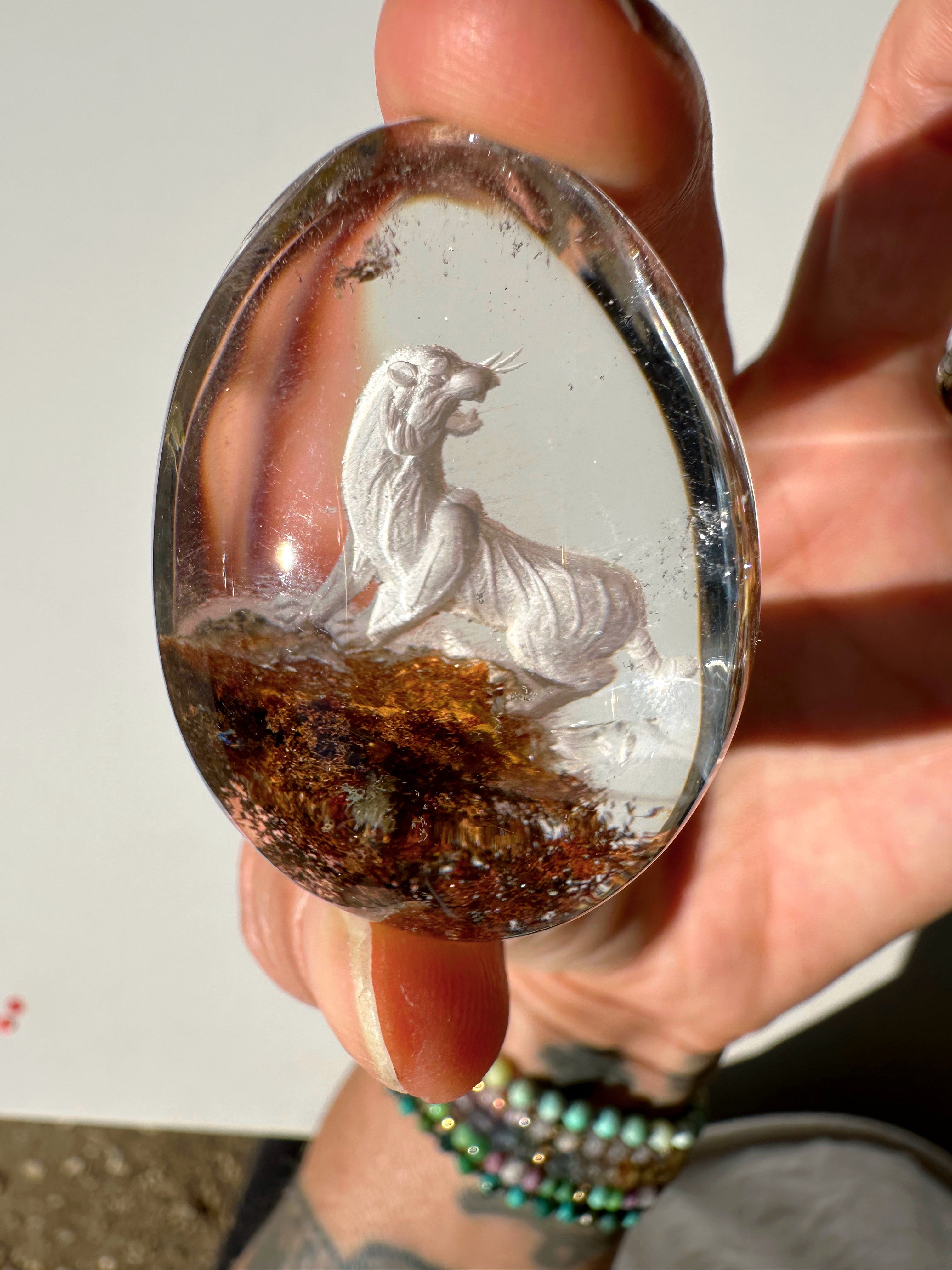 Intaglio Tiger Carved Chlorite Quartz/Garden Quartz Cabochon Baltic Mermaid