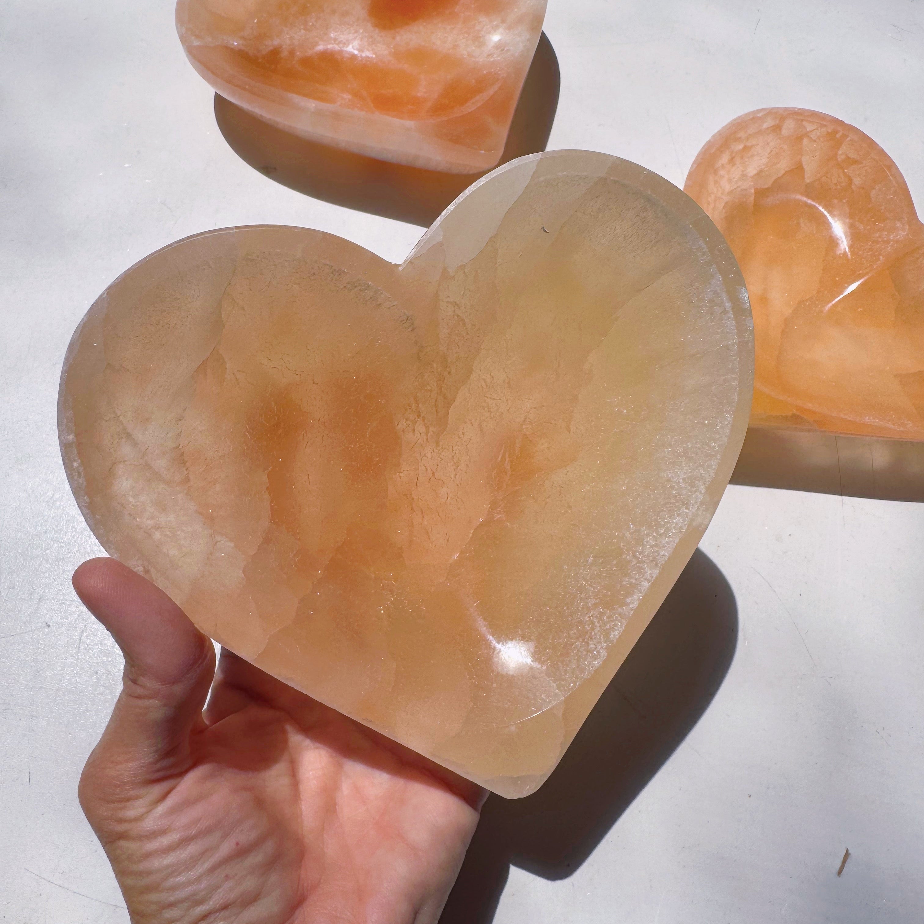 Peach Selenite Heart Dish Baltic Mermaid