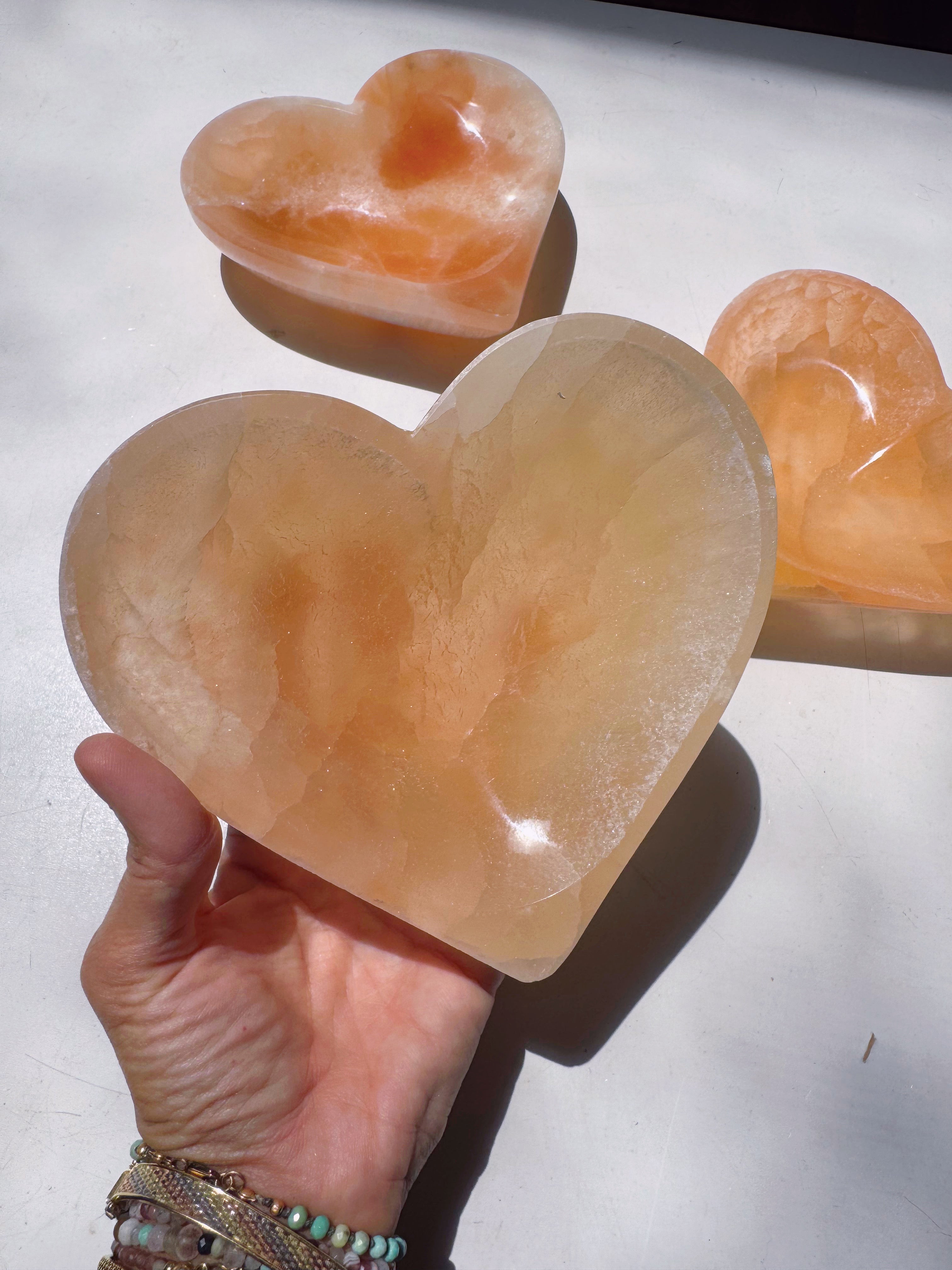 Peach Selenite Heart Dish Baltic Mermaid