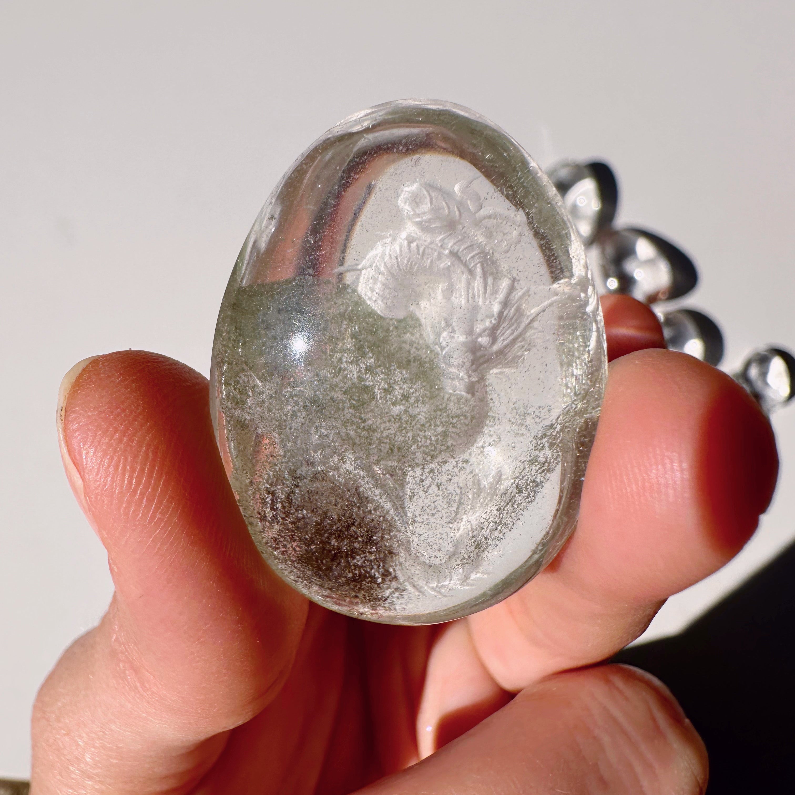 Intaglio Carved Dragon Chlorite Quartz/Garden Quartz Cabochon Baltic Mermaid