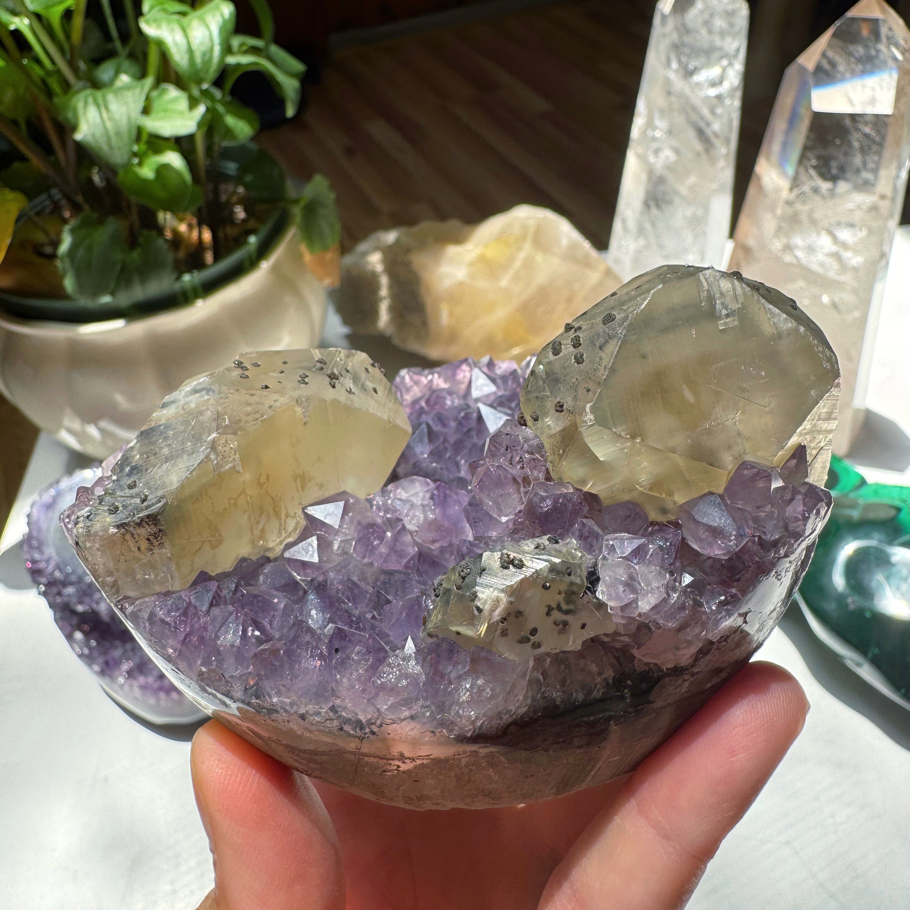 Amethyst Cluster w/ Calcite & Goethite from Uruguay Baltic Mermaid