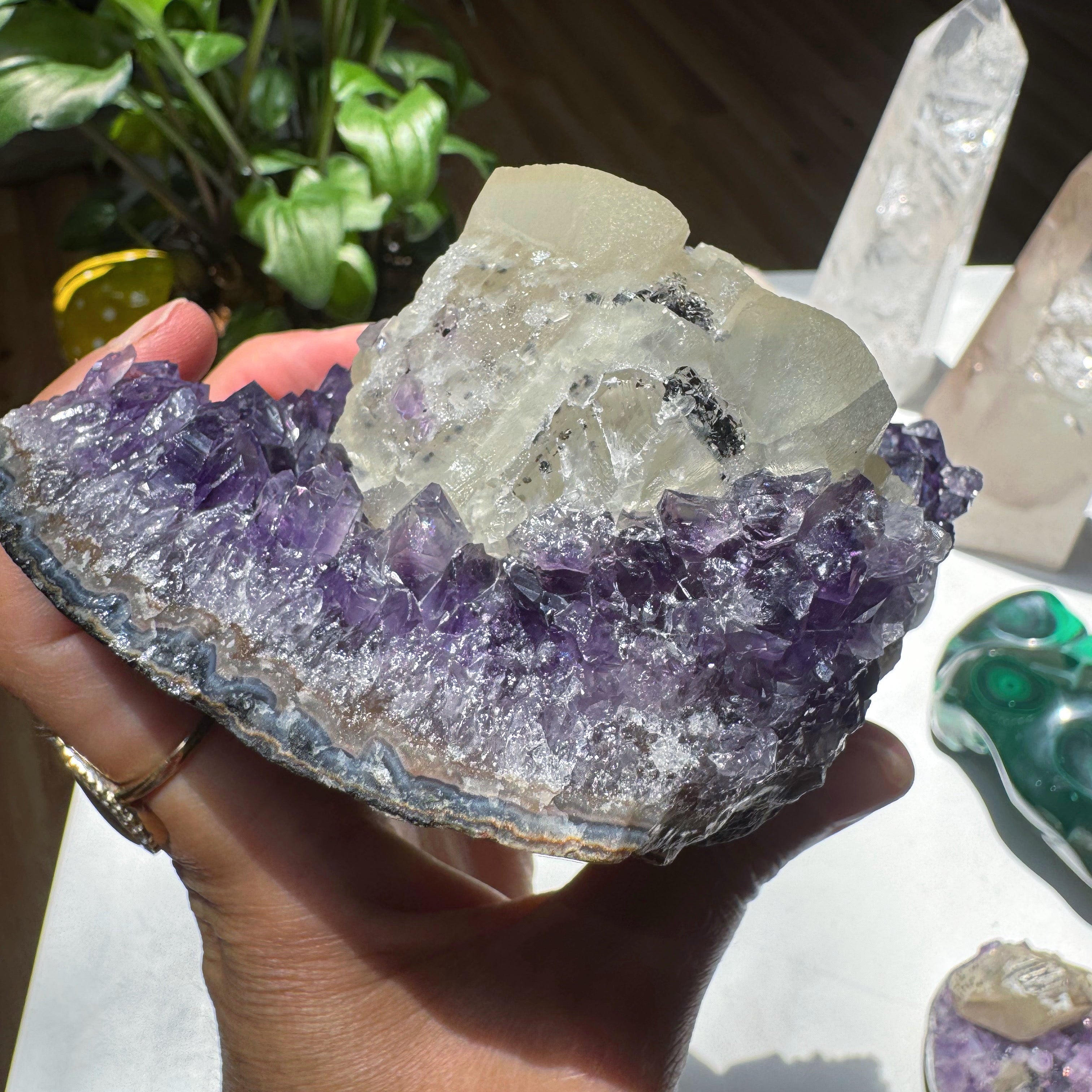 Amethyst Cluster w/ Druzy Calcite from Uruguay Baltic Mermaid