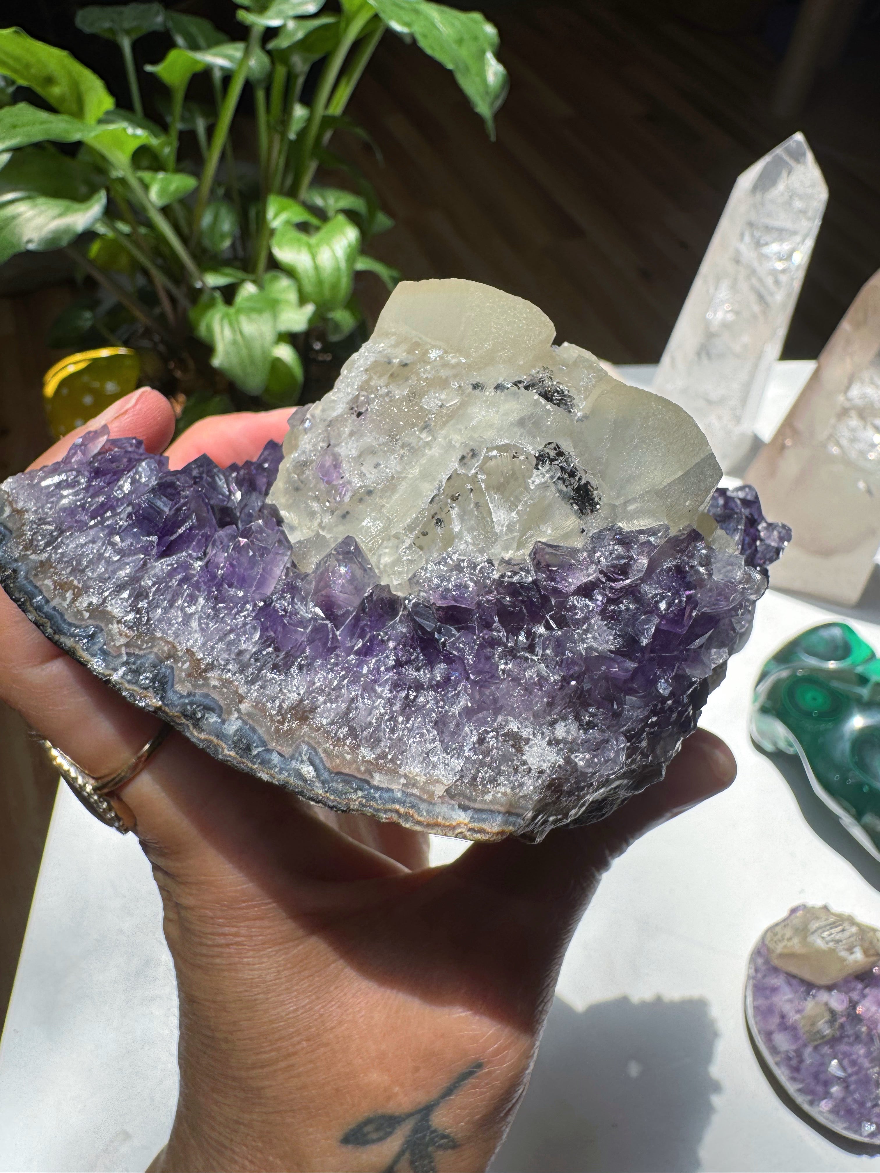 Amethyst Cluster w/ Druzy Calcite from Uruguay Baltic Mermaid