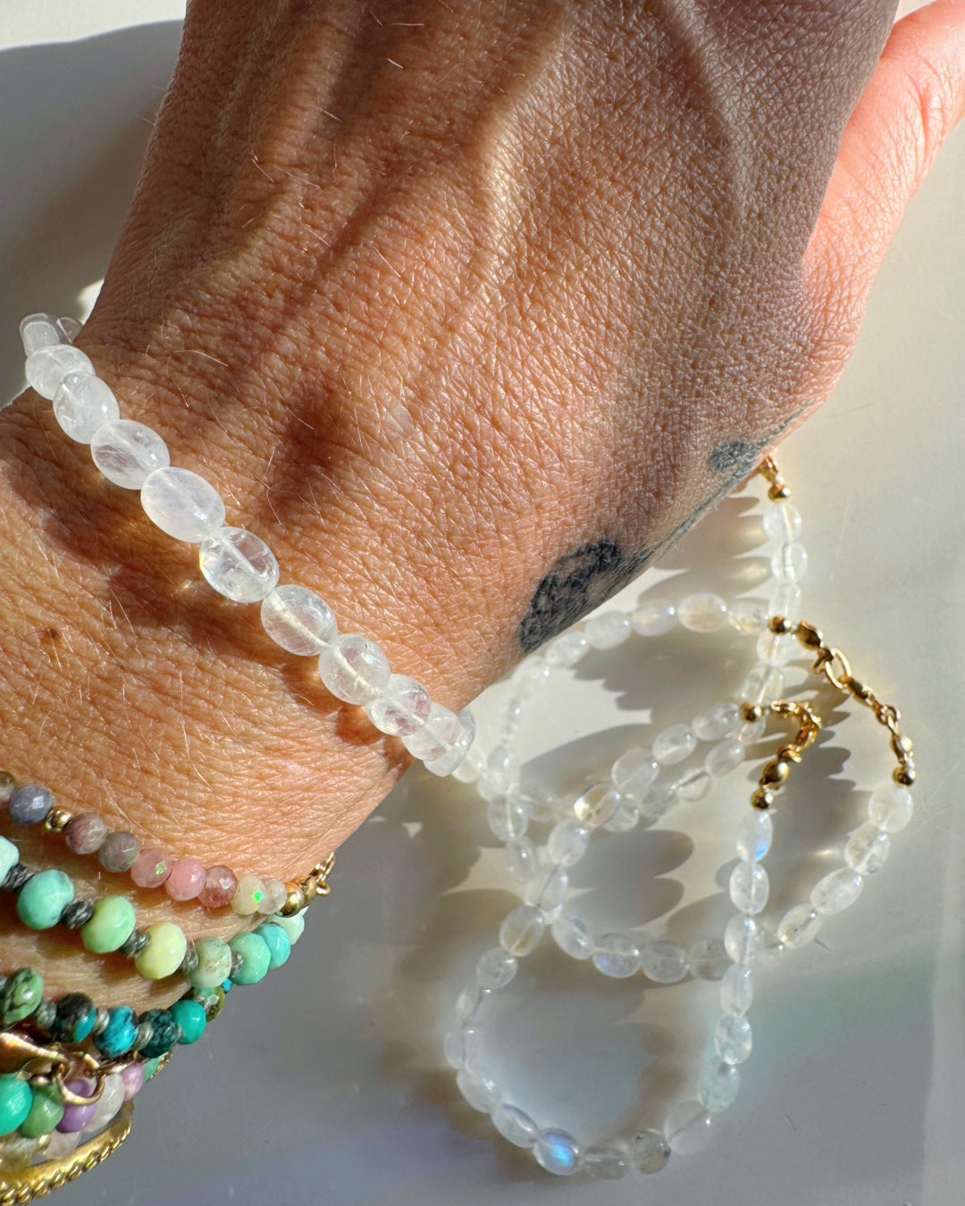 “Stevie” - Rainbow Moonstone Candy Bracelet - Baltic Mermaid