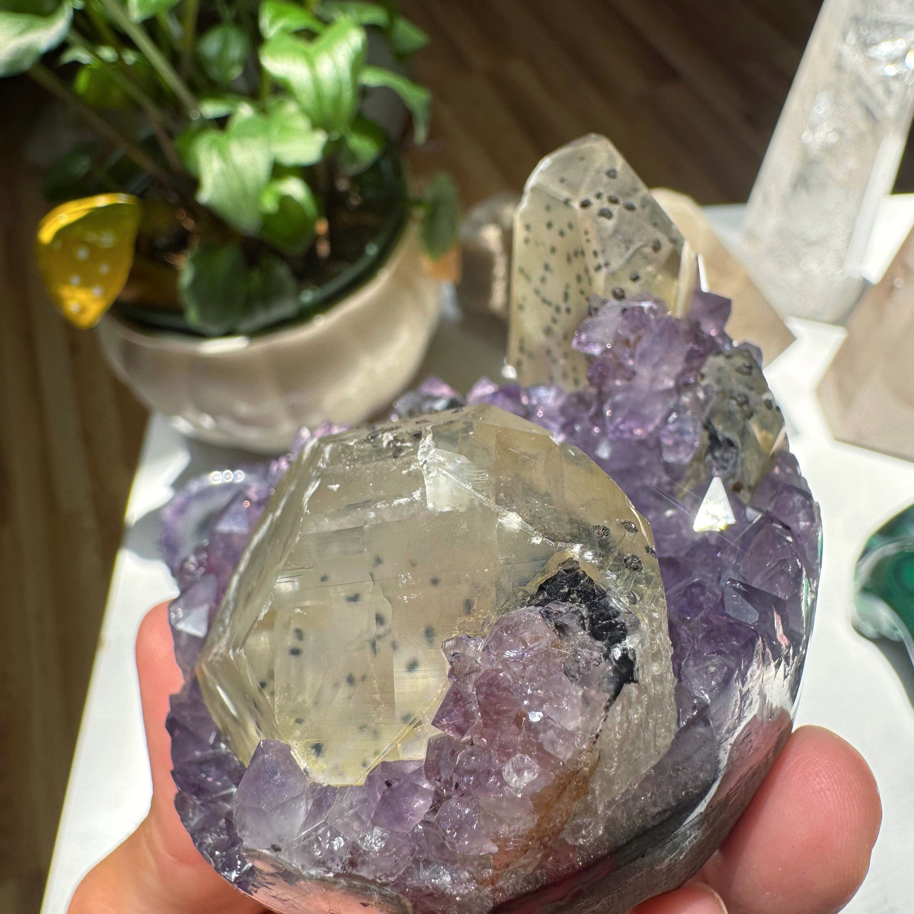 Amethyst Cluster w/ Calcite & Goethite from Uruguay Baltic Mermaid