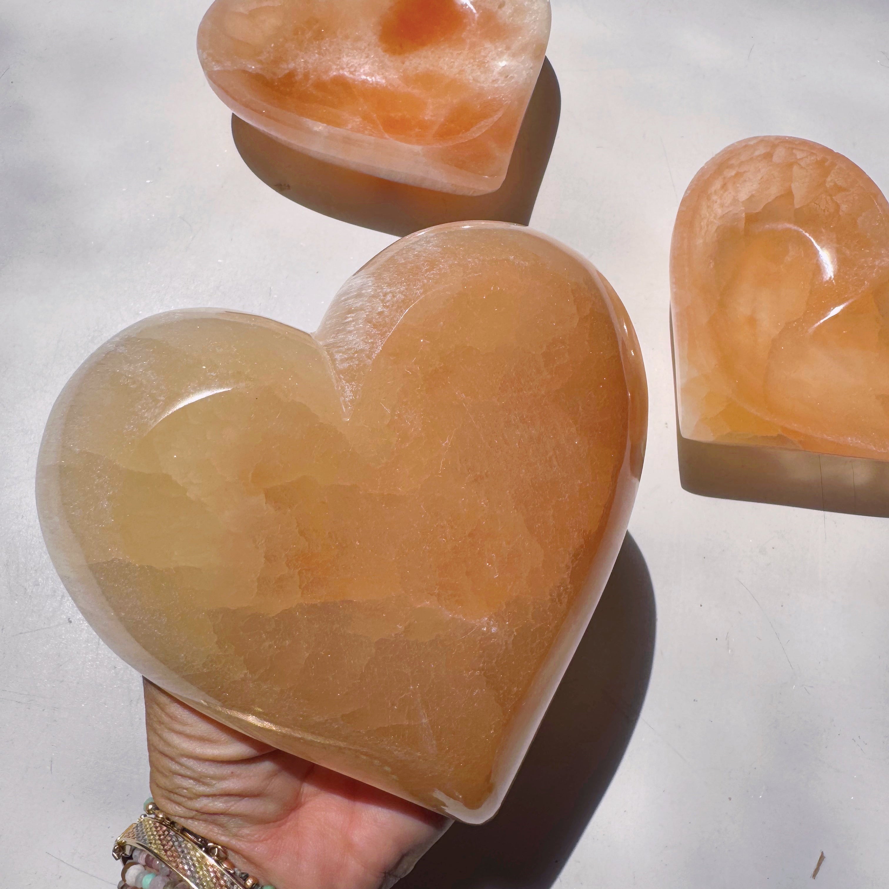 Peach Selenite Heart Dish Baltic Mermaid