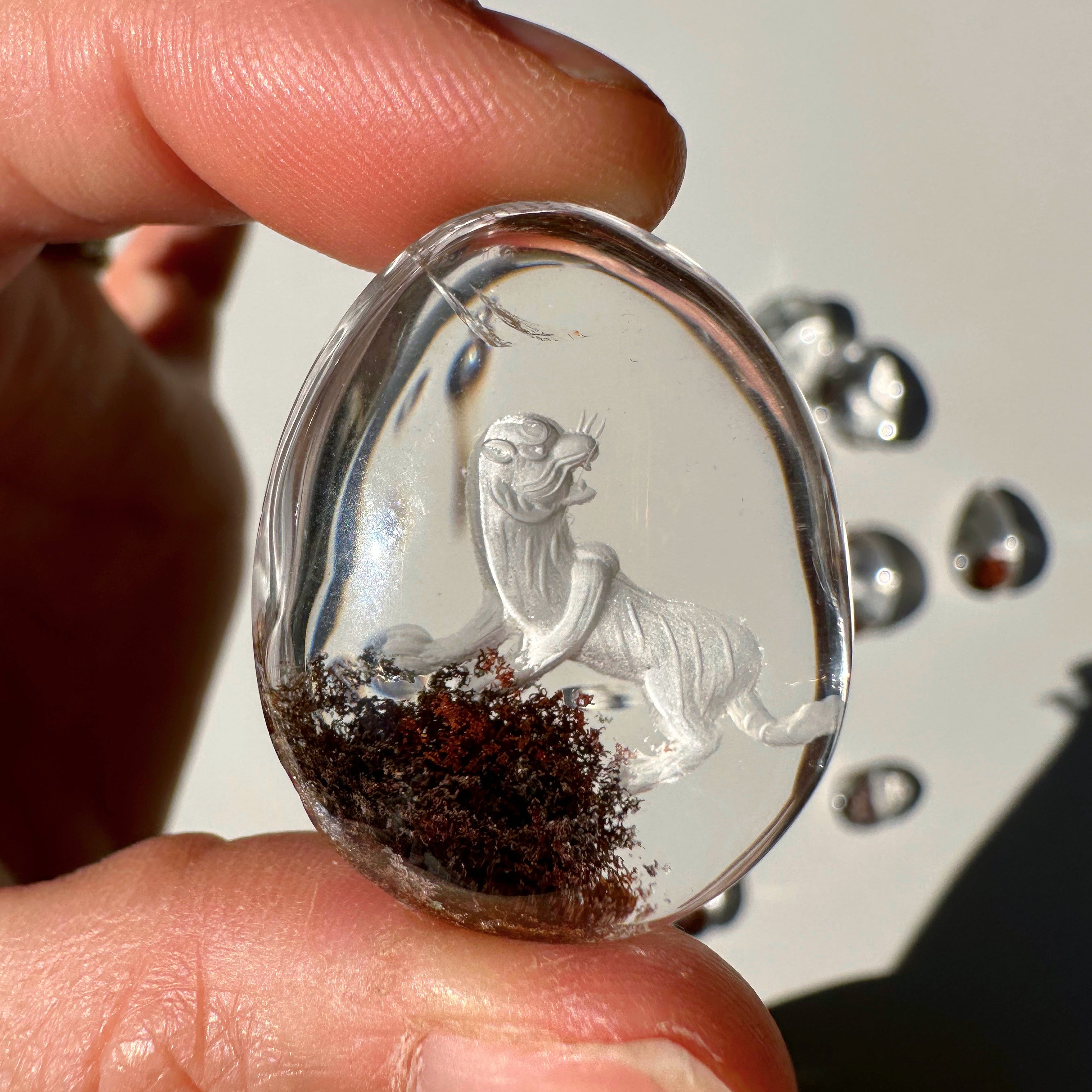 Intaglio Tiger Carved Chlorite Quartz/Garden Quartz Cabochon Baltic Mermaid