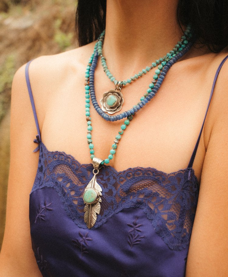 “Frida” - Turquoise & Sterling Silver w/ Pewter Feather Baltic Mermaid