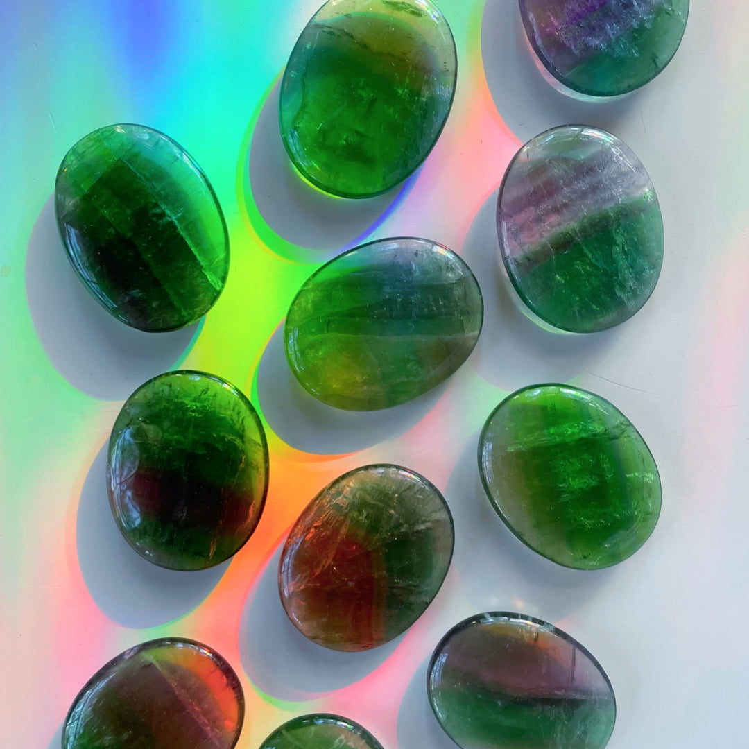 Fluorite Flat Palm Stones - Baltic Mermaid