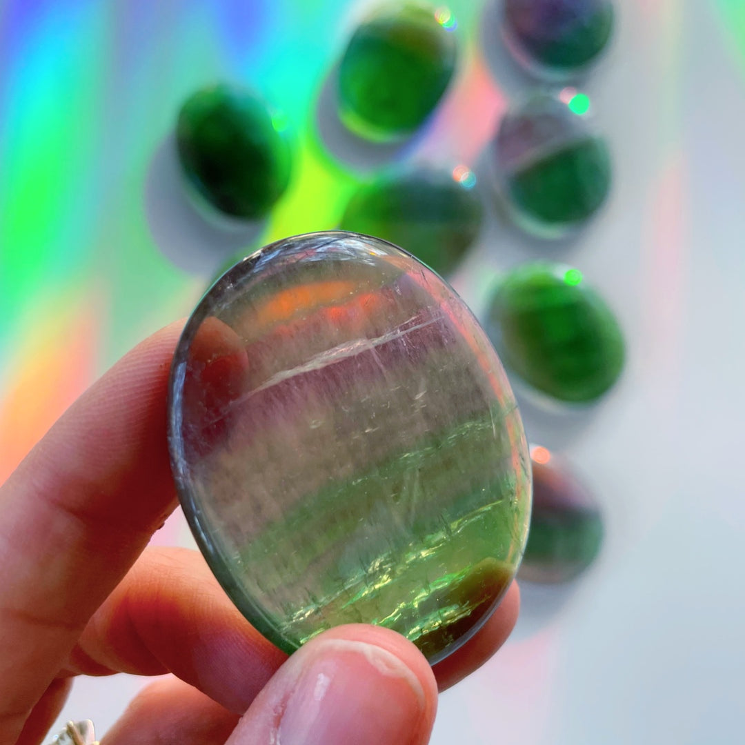 Fluorite Flat Palm Stones - Baltic Mermaid