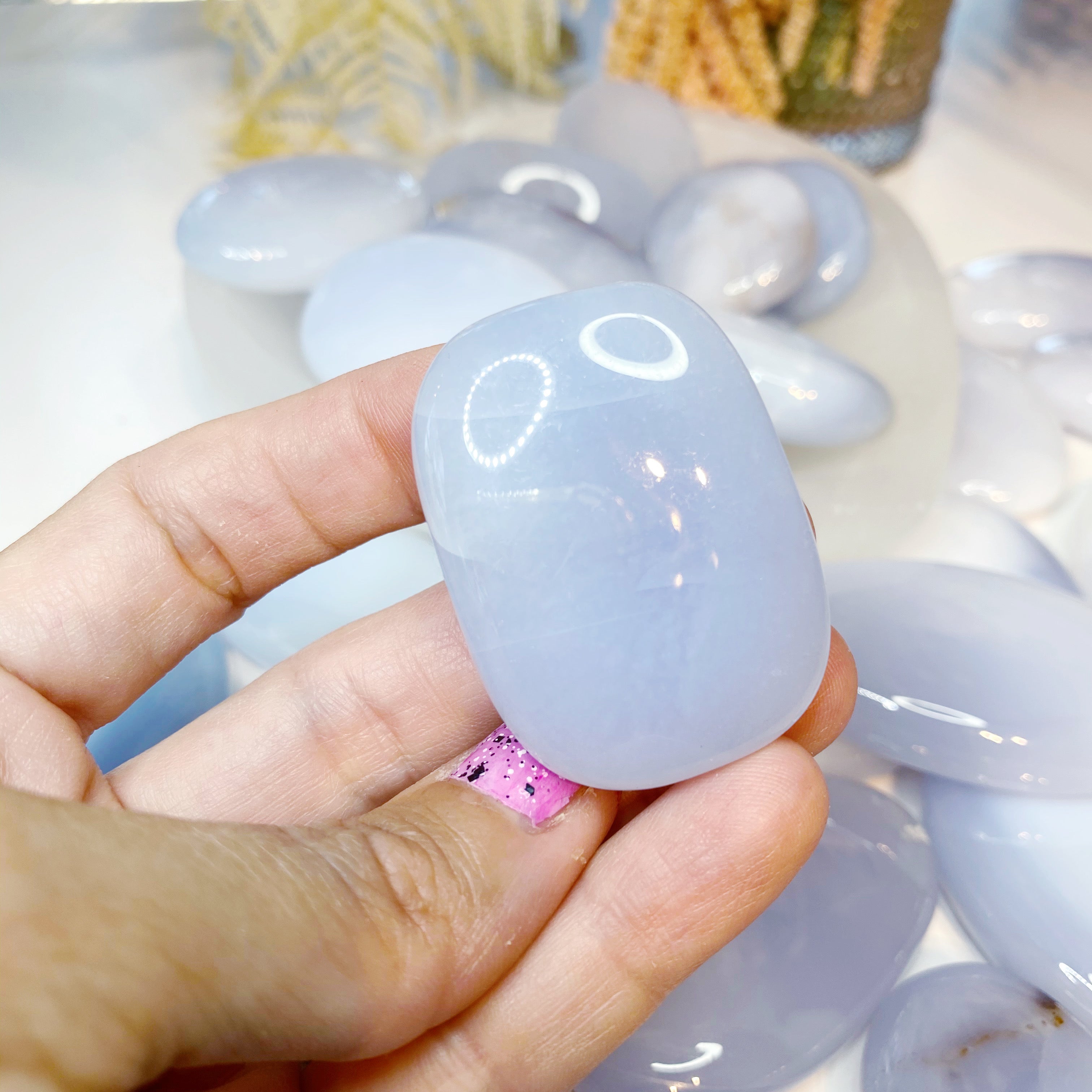 Blue Chalcedony Palm Stones - Baltic Mermaid