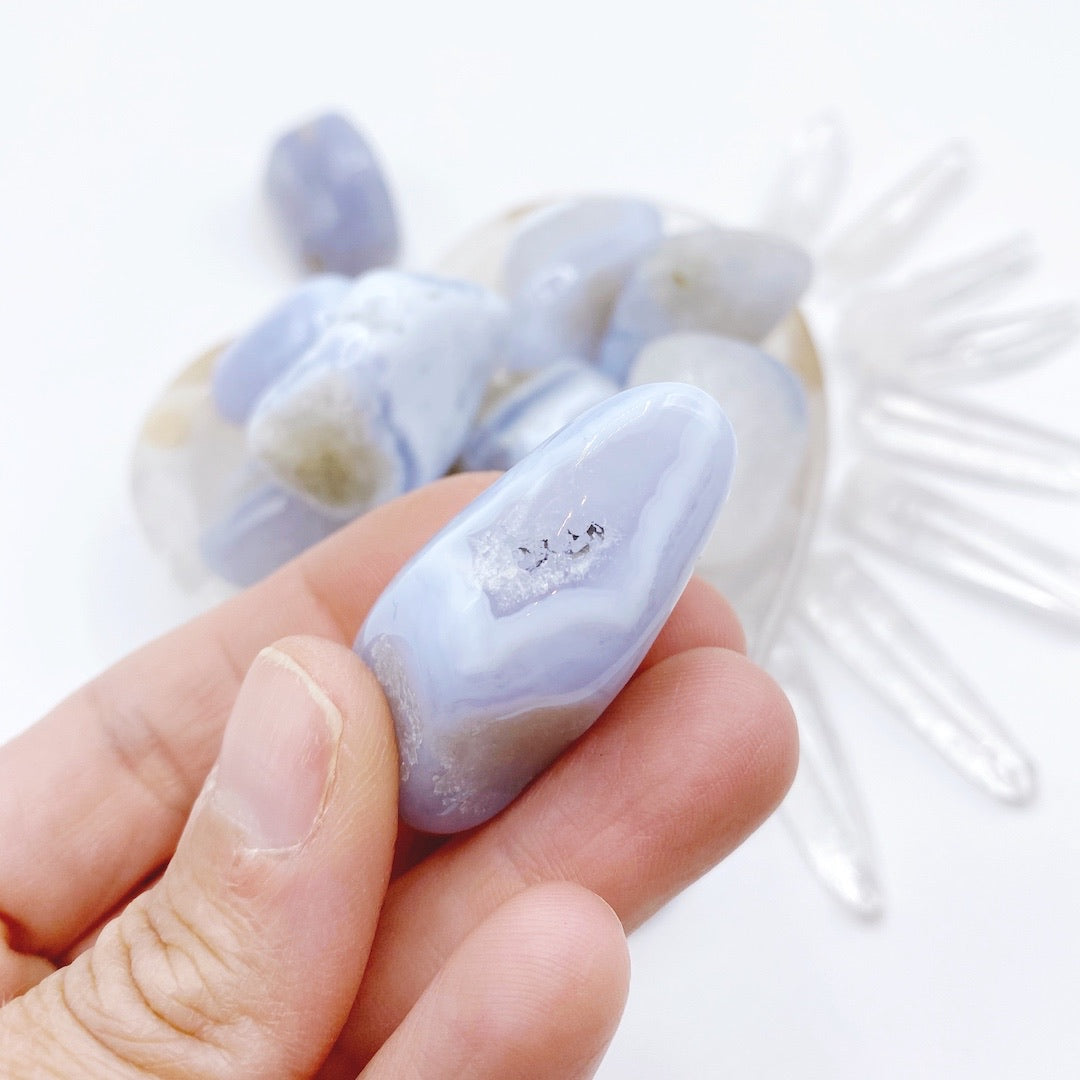 Blue Lace Agate Tumbled Stones - Baltic Mermaid