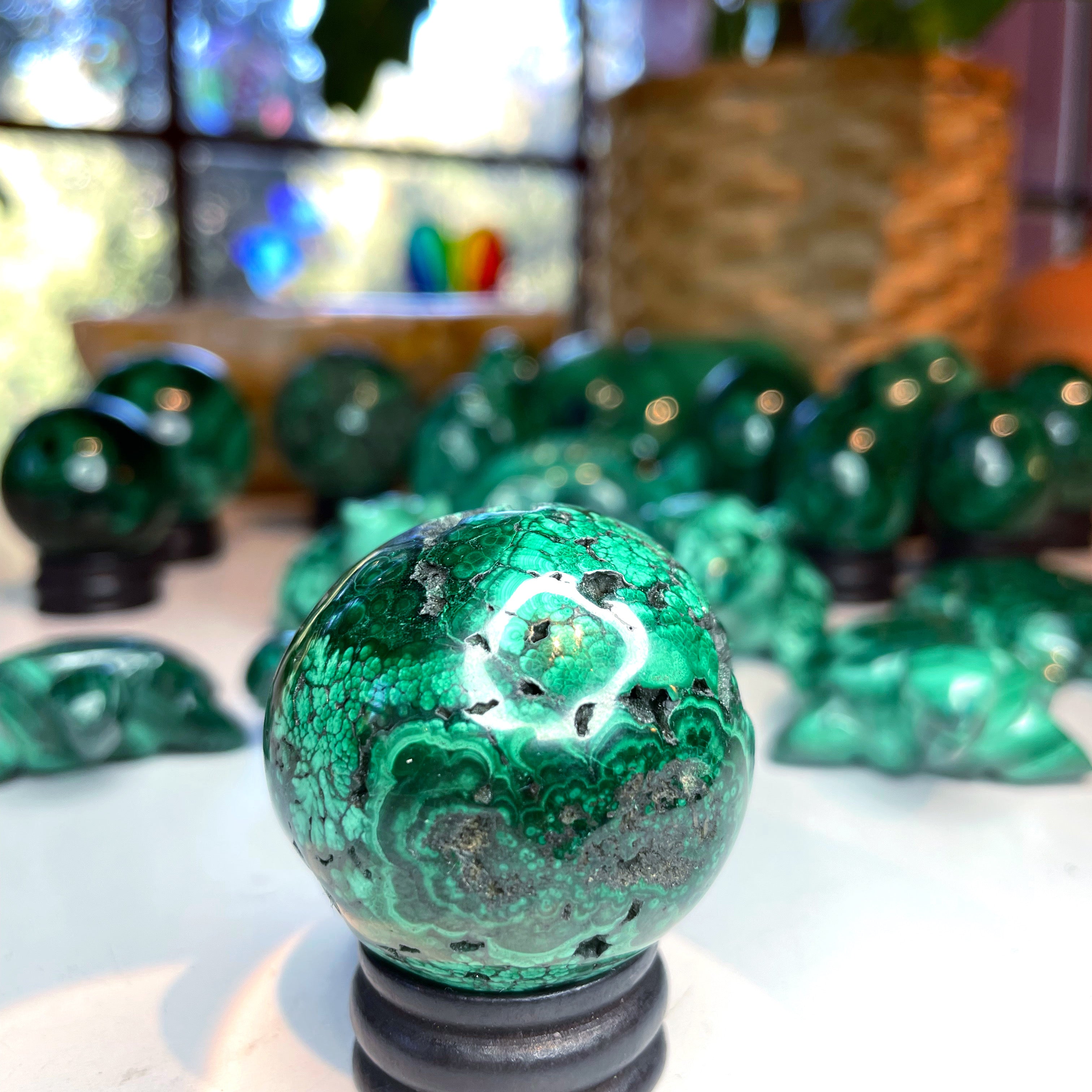 Malachite Carved Sphere - Baltic Mermaid