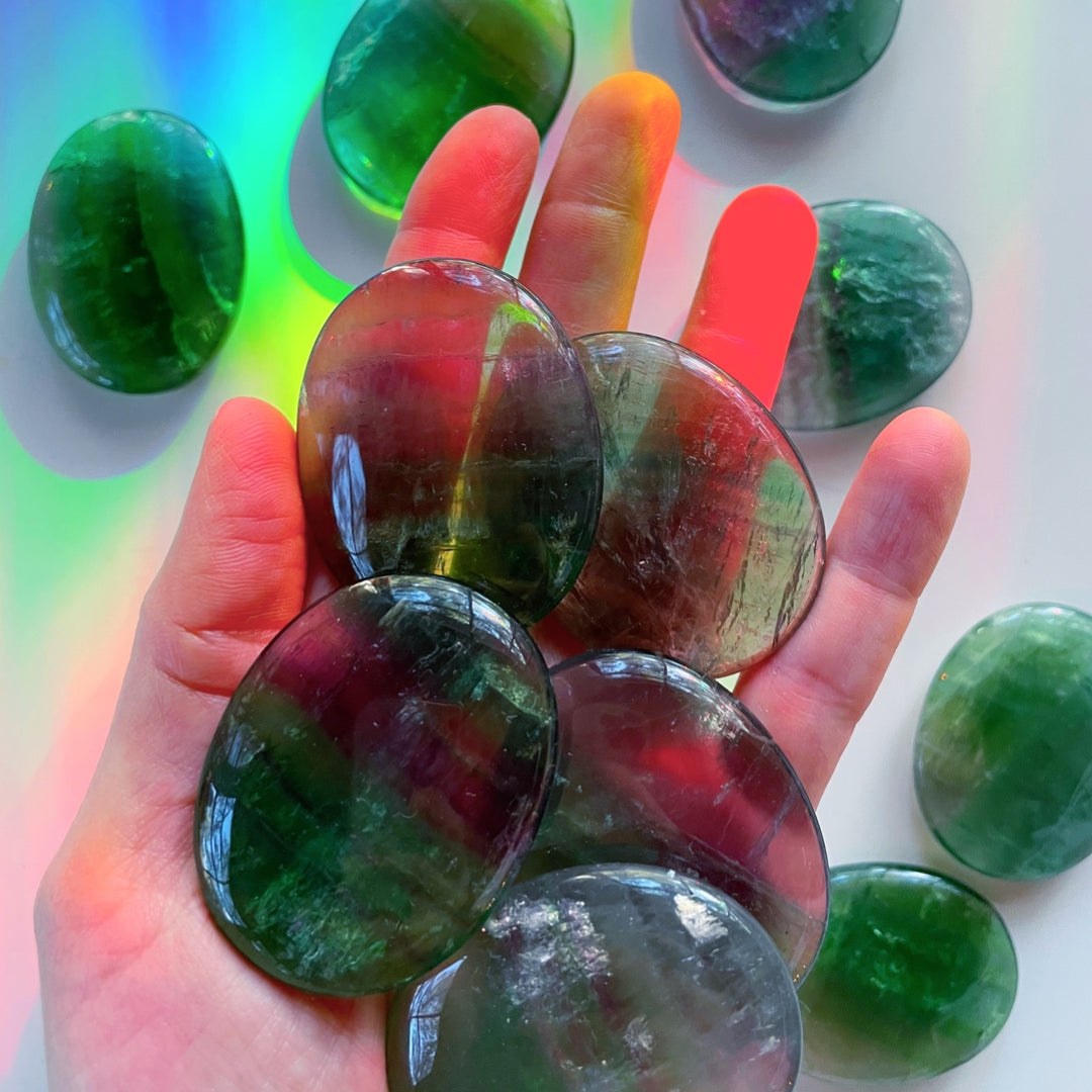Fluorite Flat Palm Stones - Baltic Mermaid