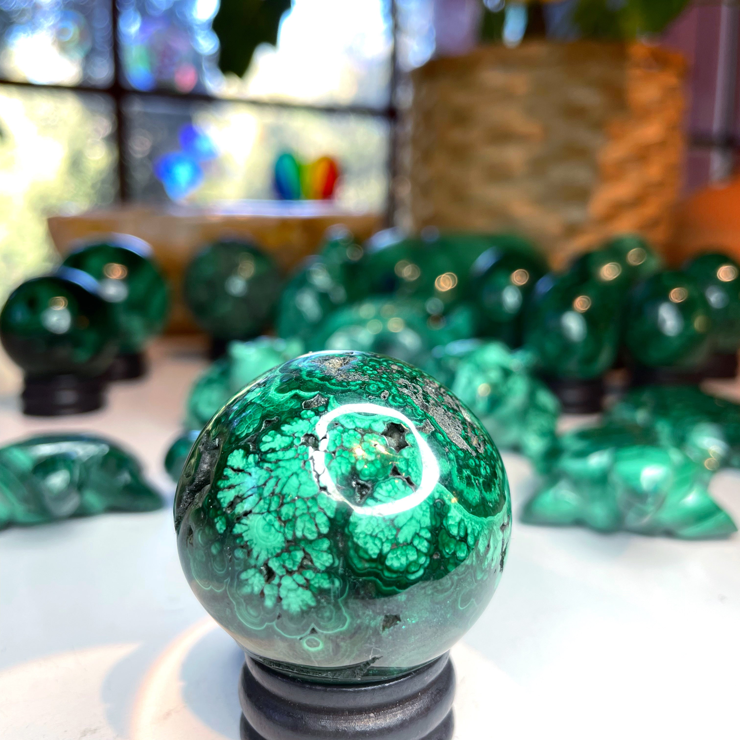 Malachite Carved Sphere - Baltic Mermaid