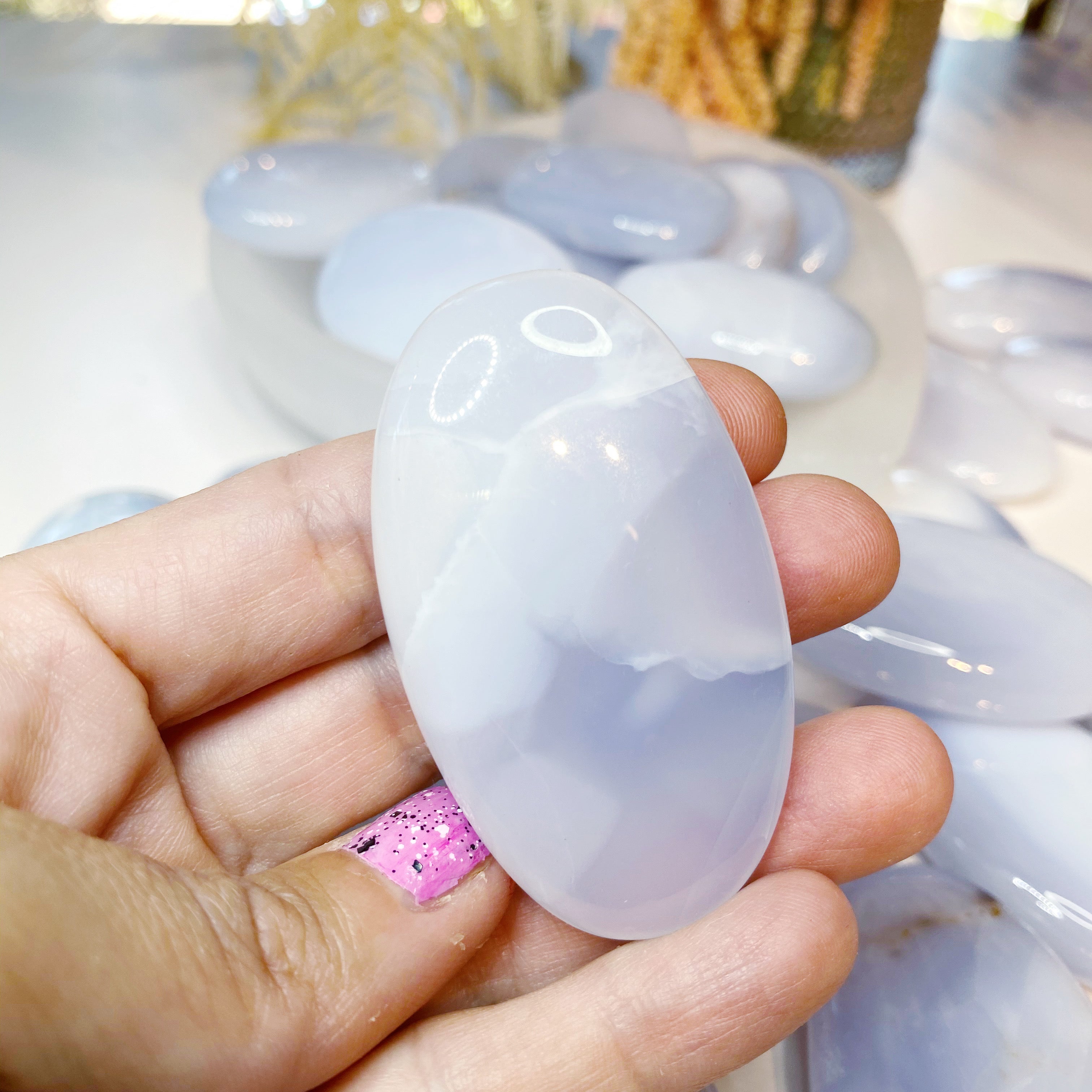 Blue Chalcedony Palm Stones - Baltic Mermaid