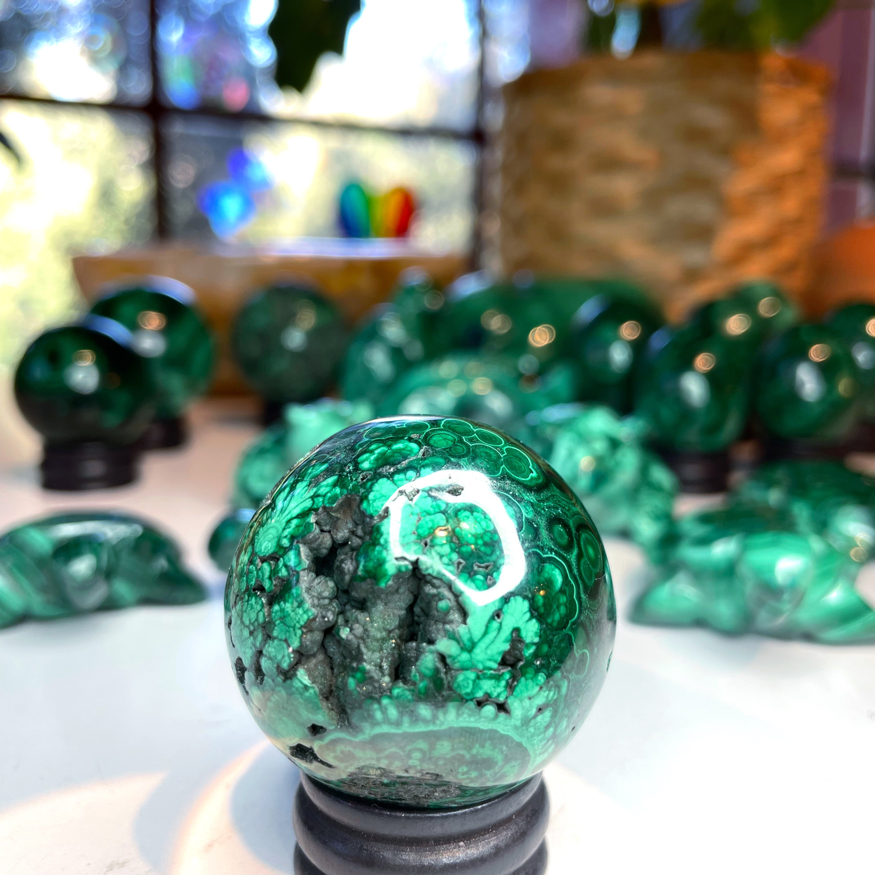 Malachite Carved Sphere - Baltic Mermaid