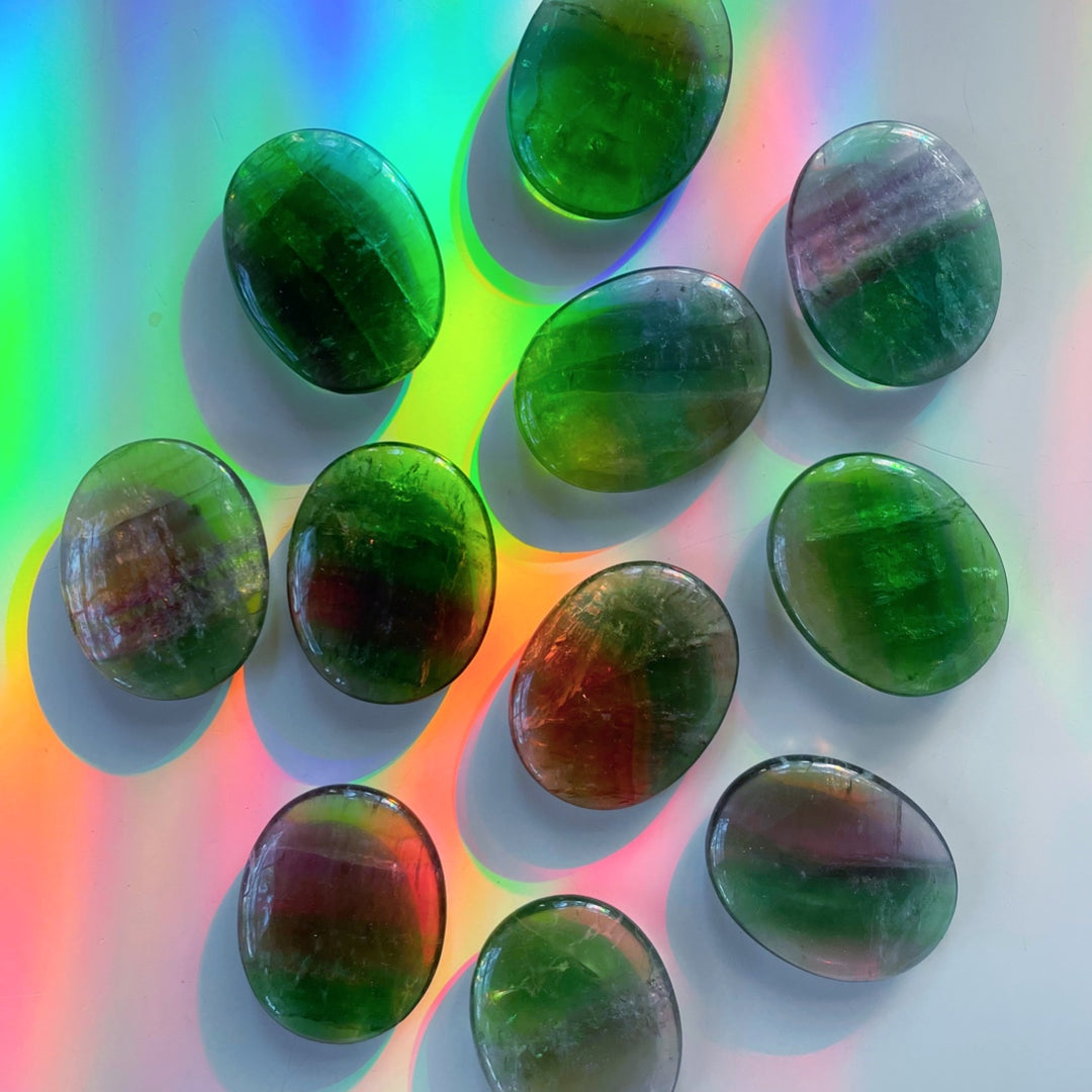 Fluorite Flat Palm Stones - Baltic Mermaid