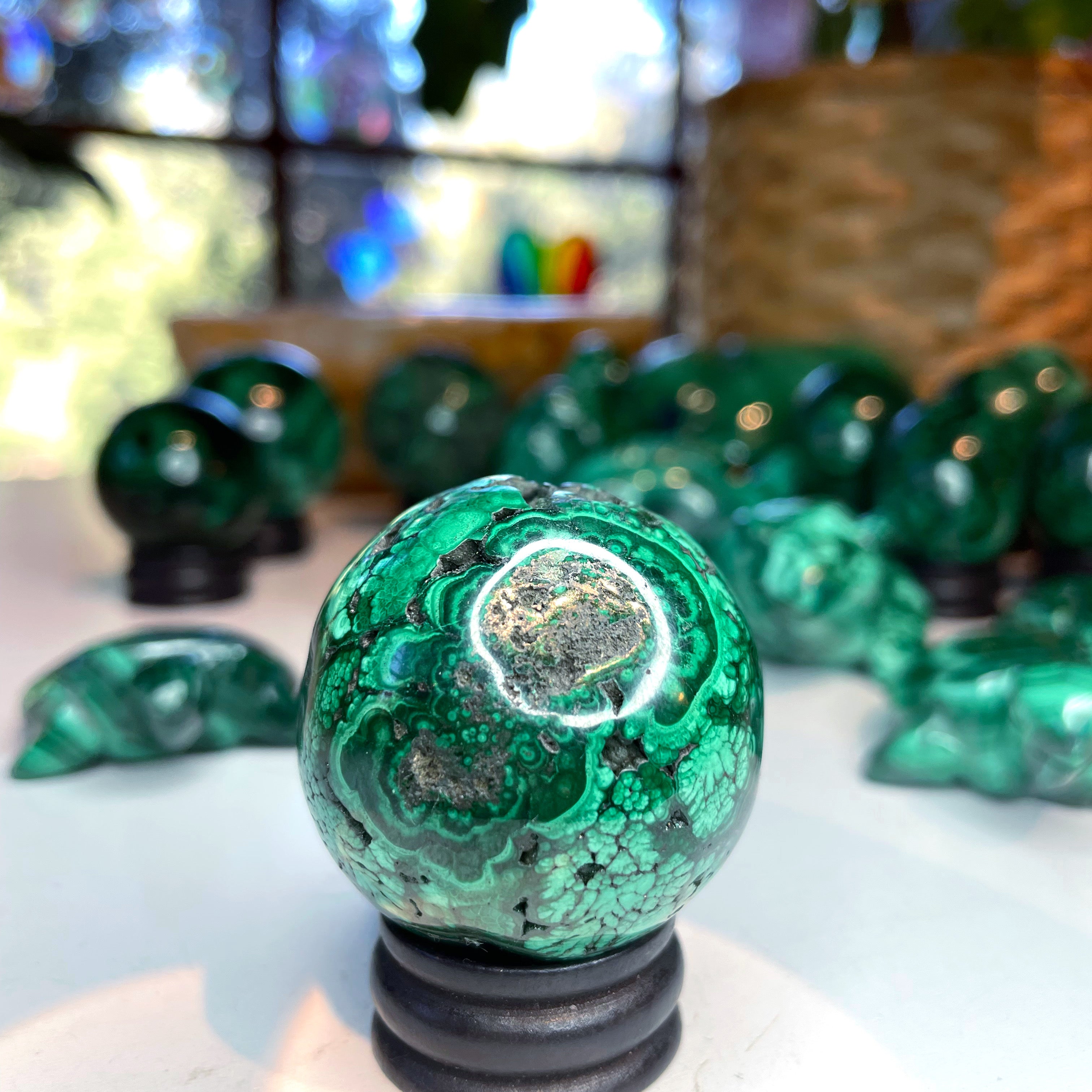 Malachite Carved Sphere - Baltic Mermaid