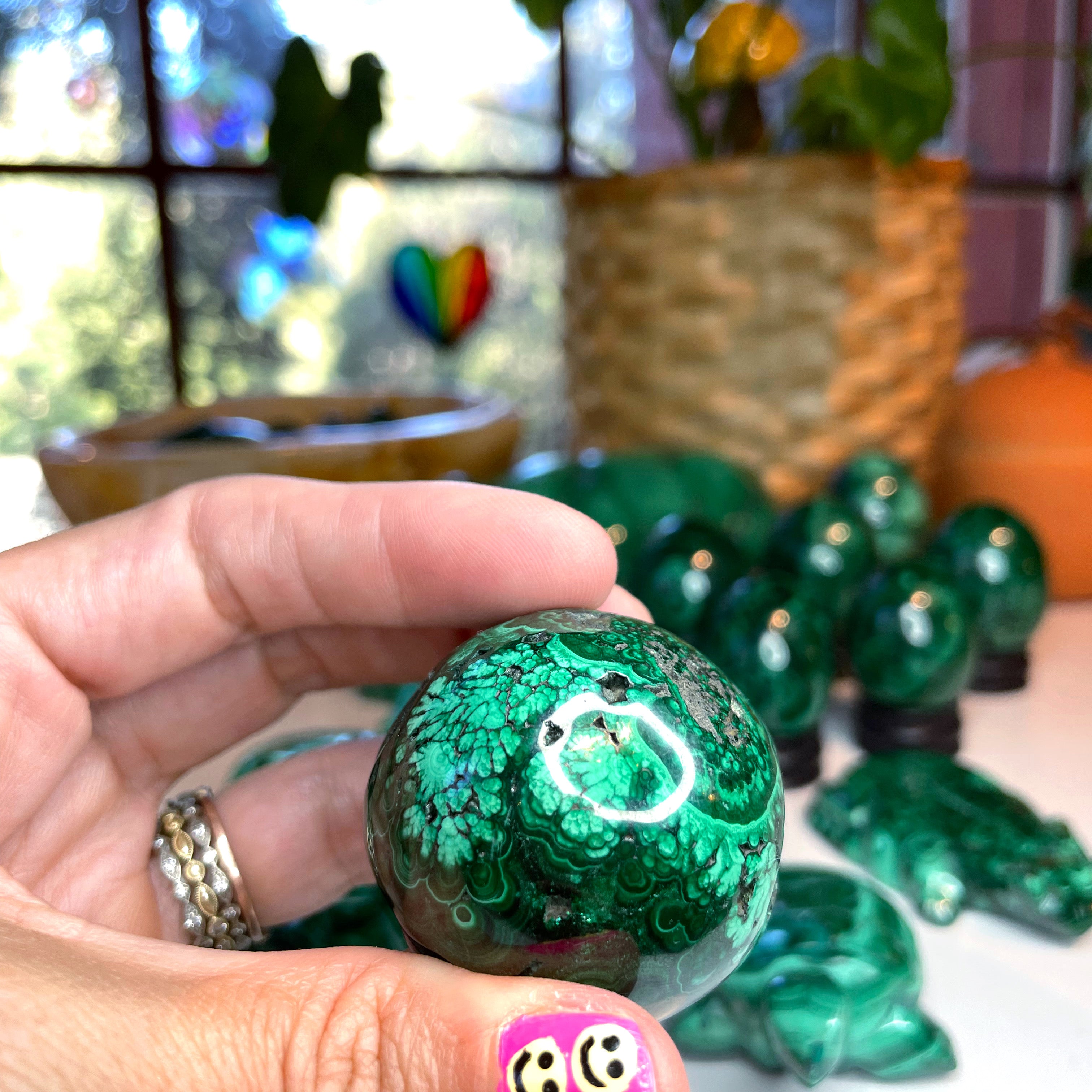 Malachite Carved Sphere - Baltic Mermaid
