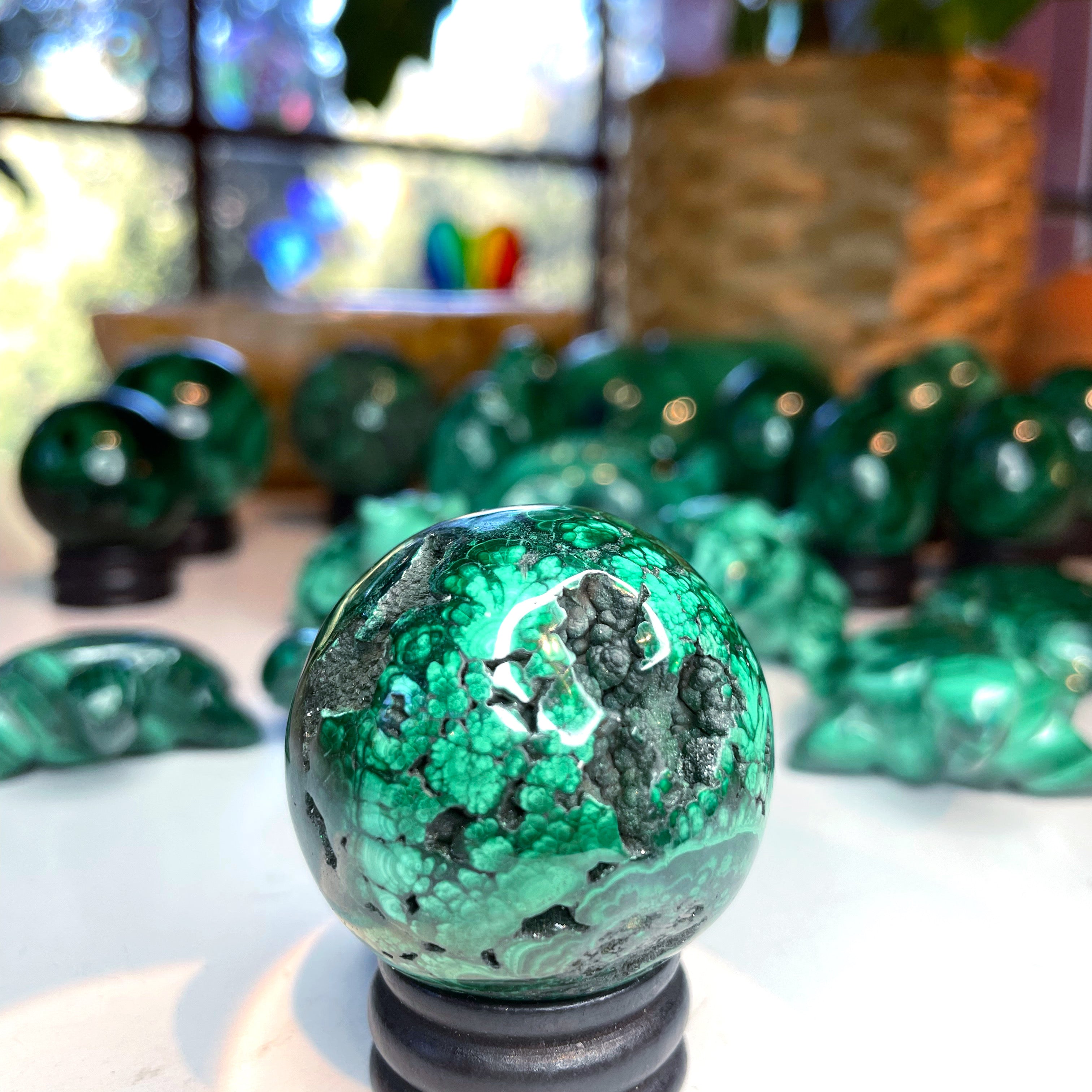 Malachite Carved Sphere - Baltic Mermaid