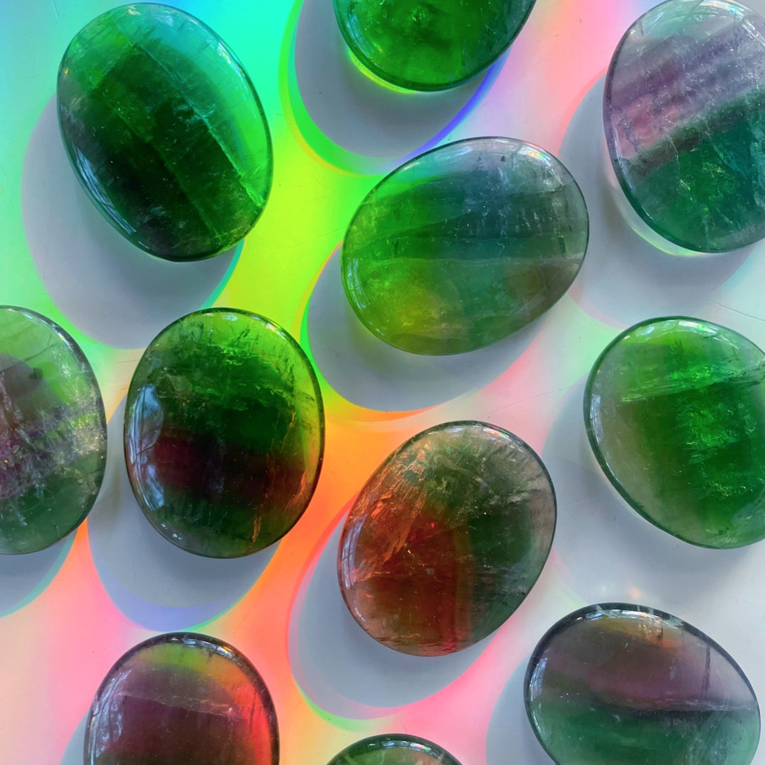 Fluorite Flat Palm Stones - Baltic Mermaid