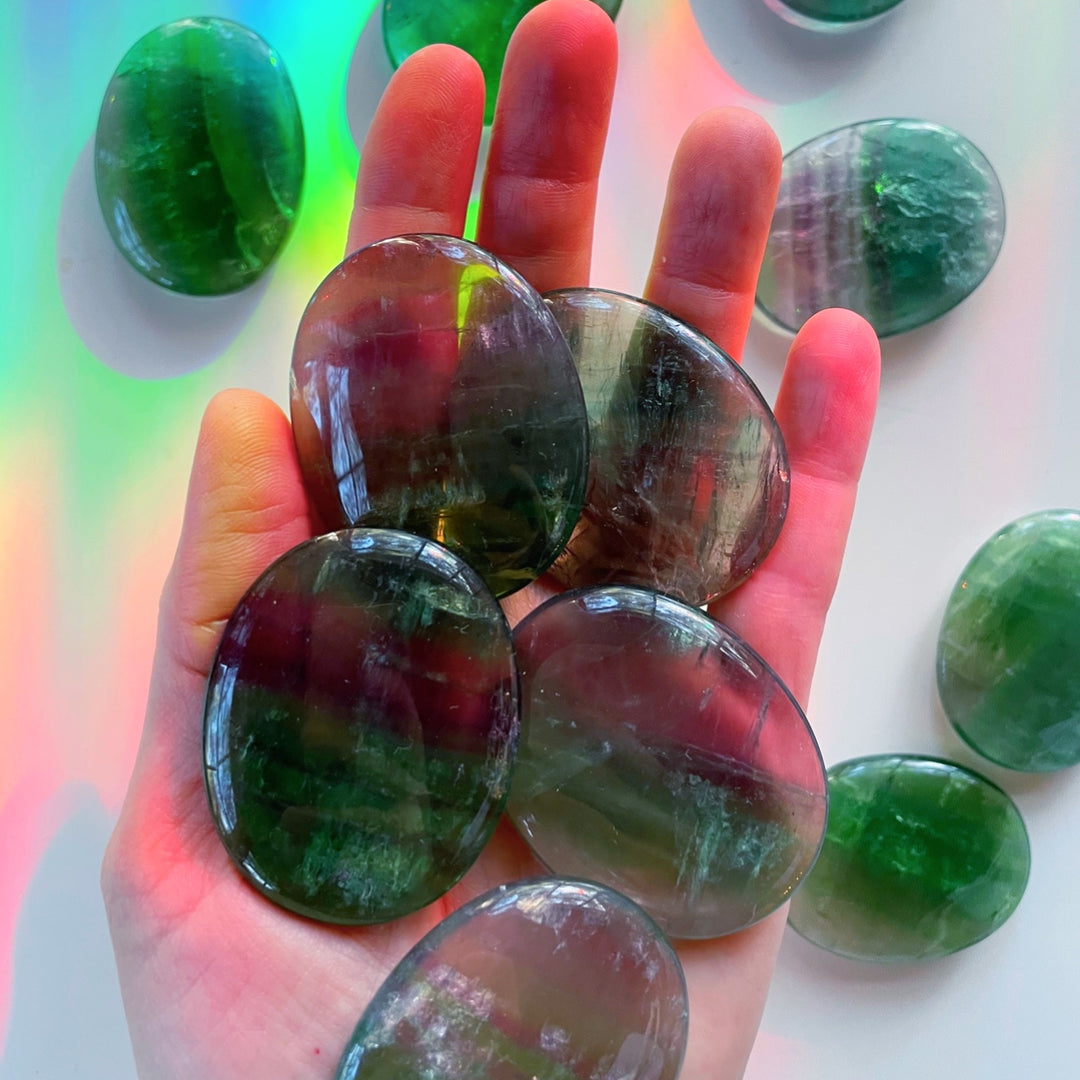 Fluorite Flat Palm Stones - Baltic Mermaid