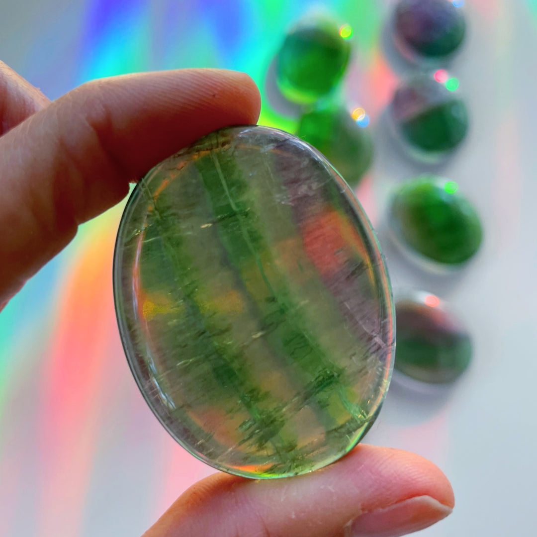 Fluorite Flat Palm Stones - Baltic Mermaid