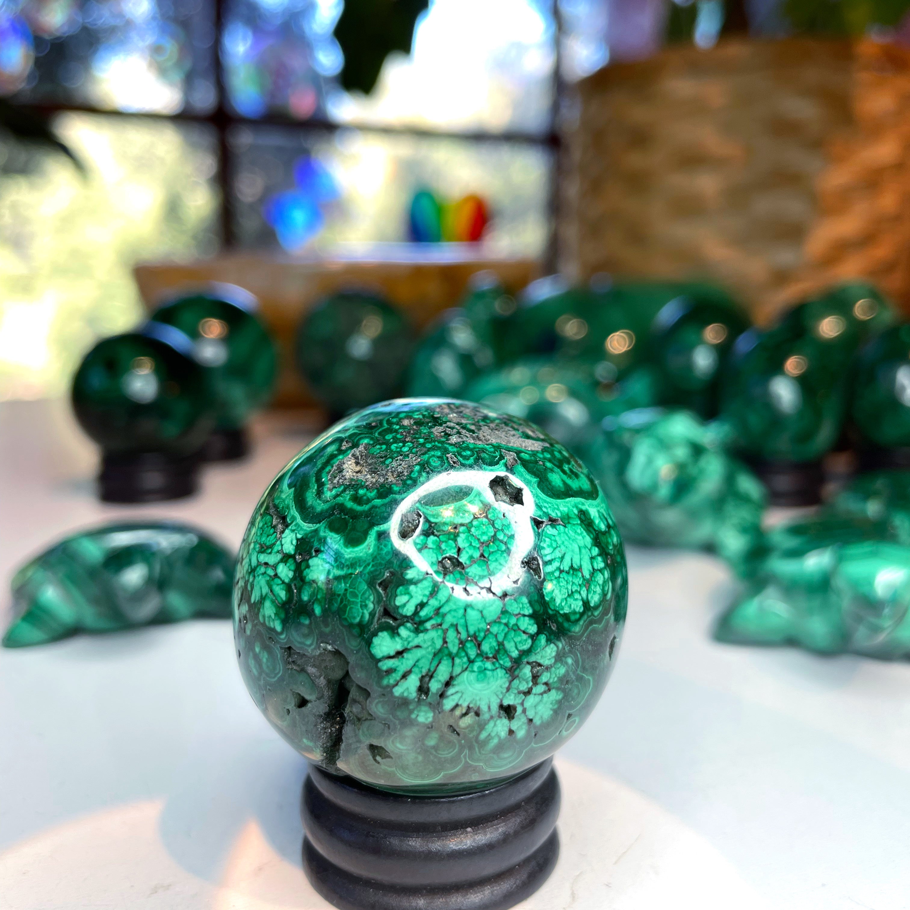 Malachite Carved Sphere - Baltic Mermaid