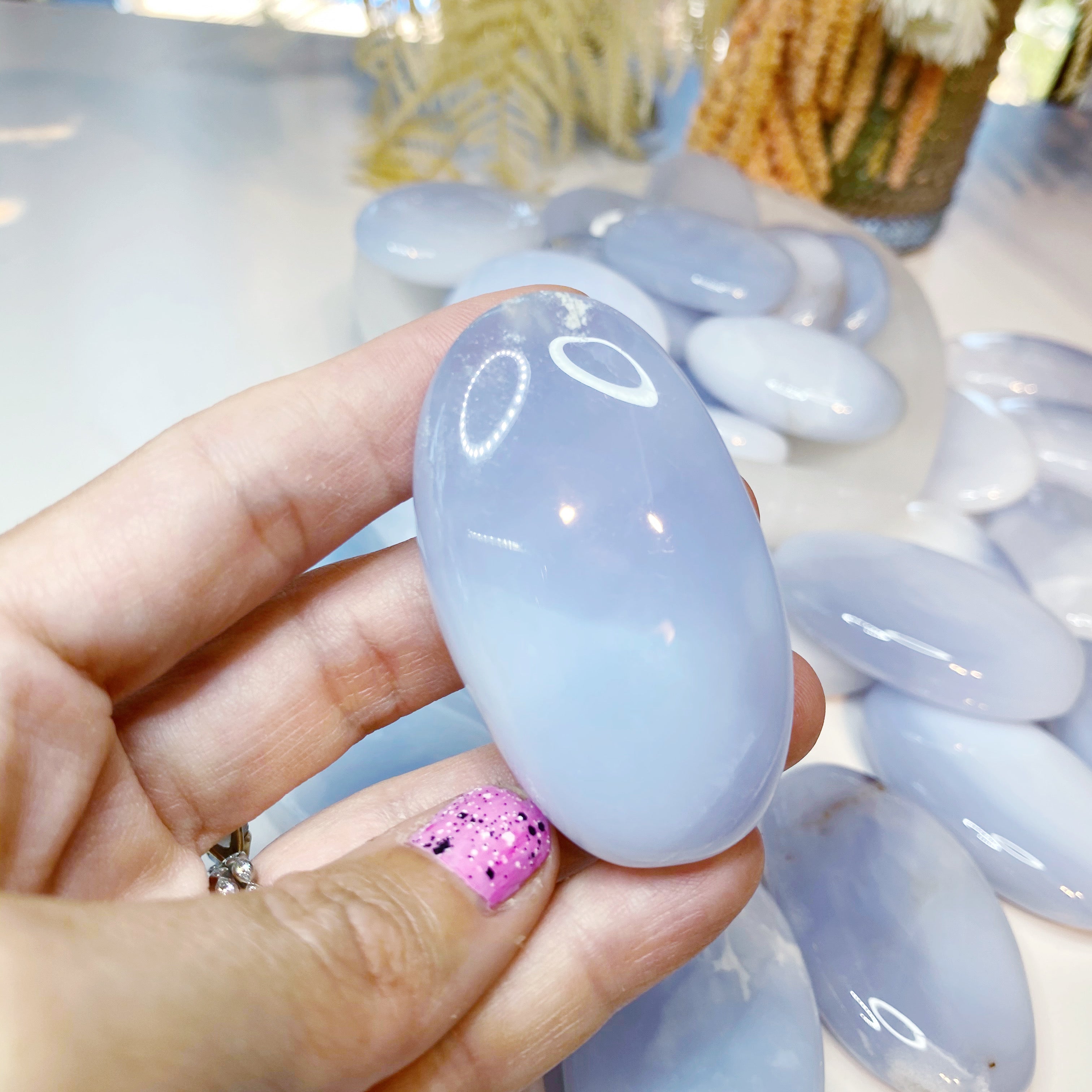 Blue Chalcedony Palm Stones - Baltic Mermaid