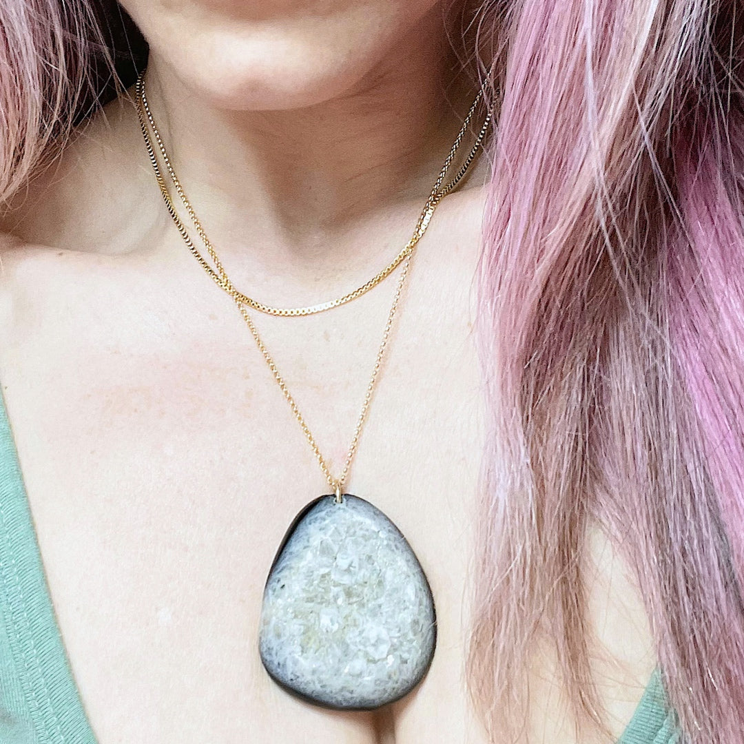 Druzy Agate Pendant 14k Gold Filled Necklace - Baltic Mermaid
