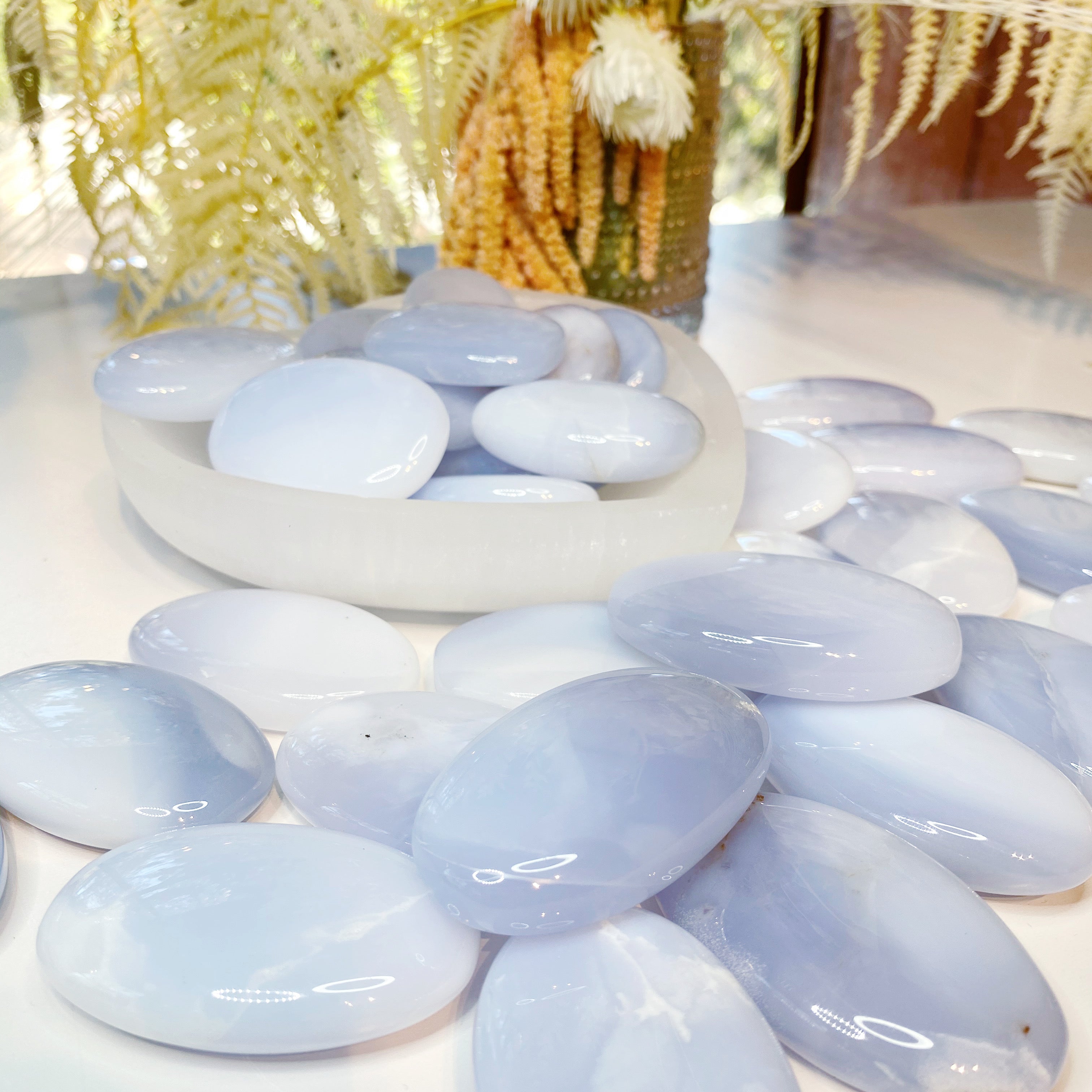 Blue Chalcedony Palm Stones - Baltic Mermaid