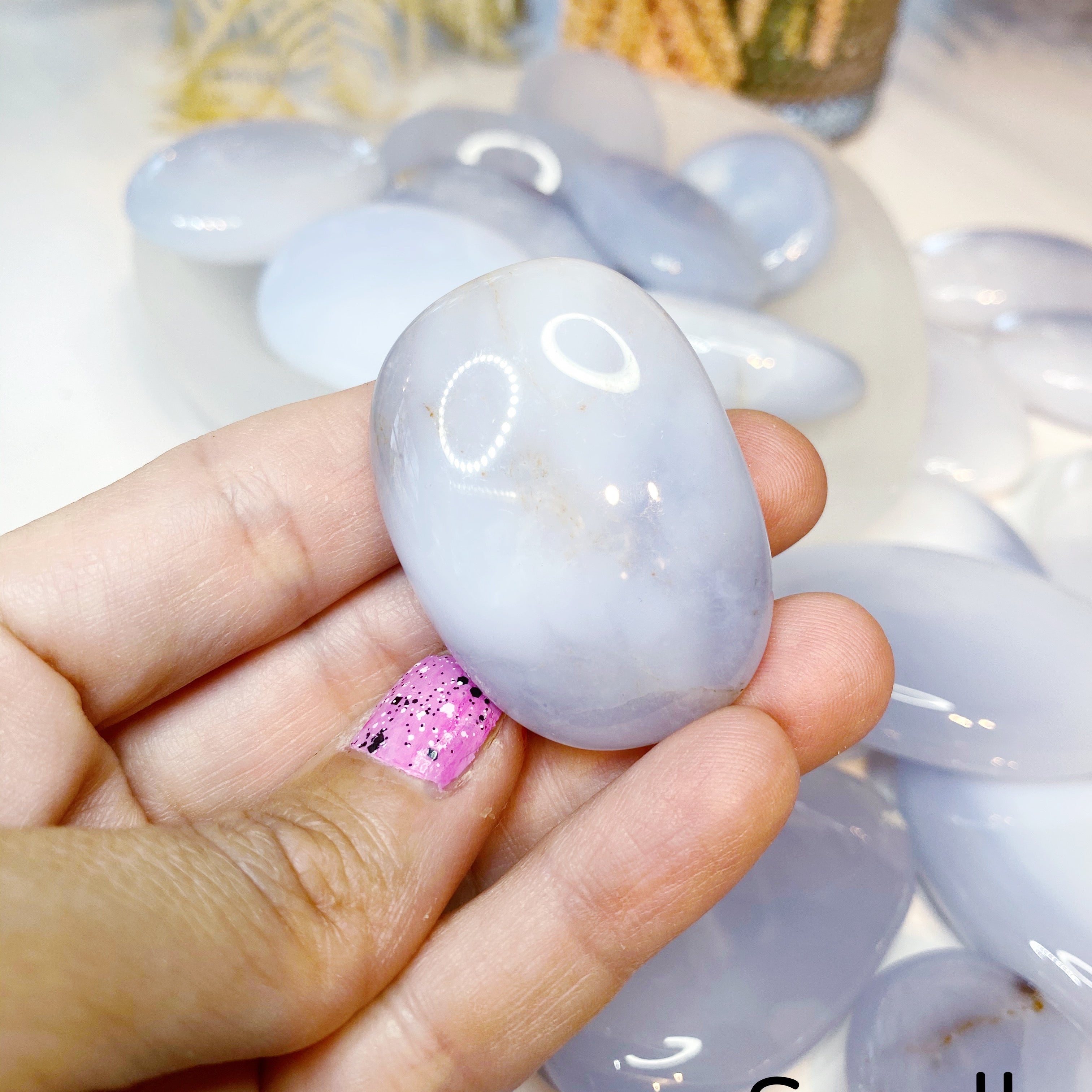 Blue Chalcedony Palm Stones - Baltic Mermaid