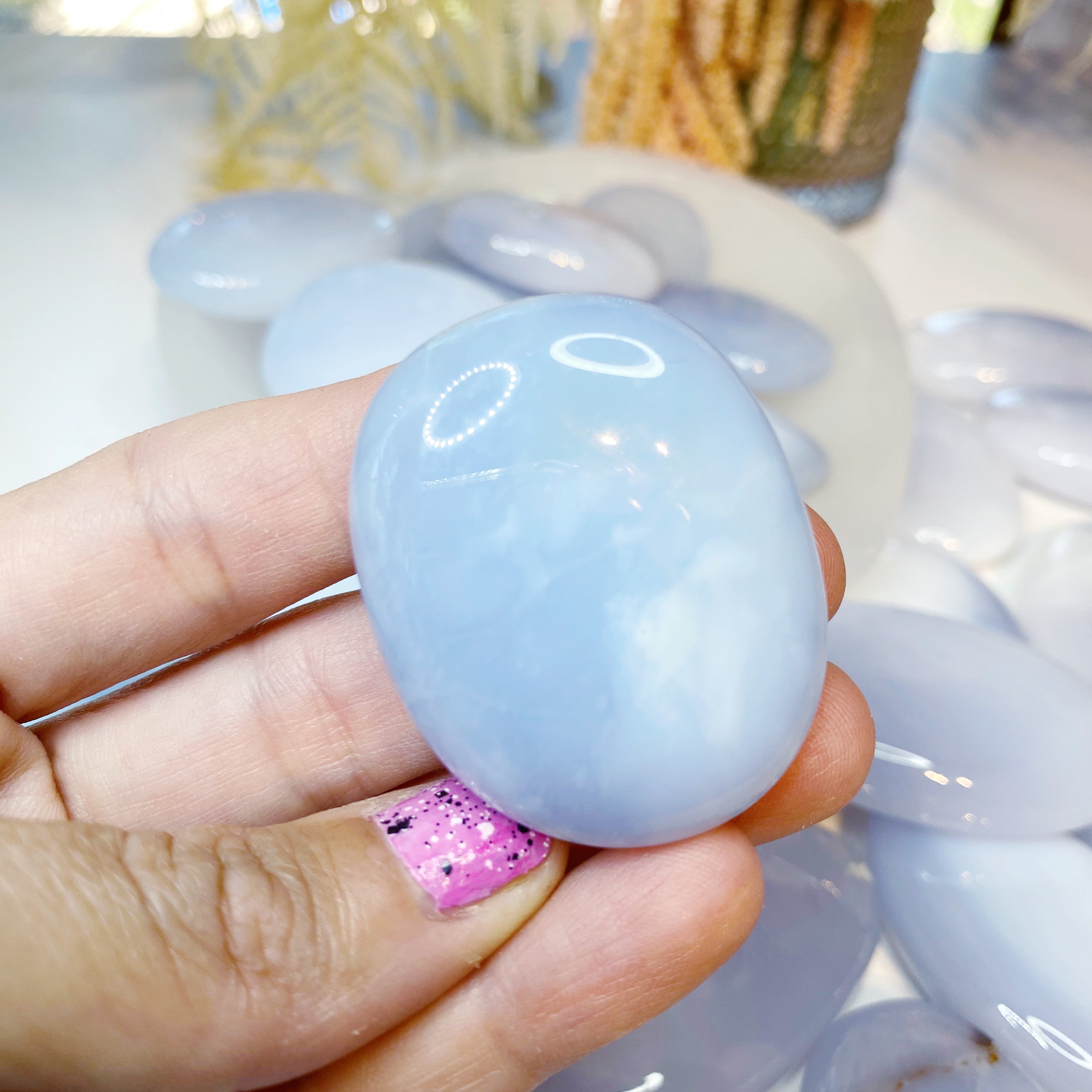 Blue Chalcedony Palm Stones - Baltic Mermaid