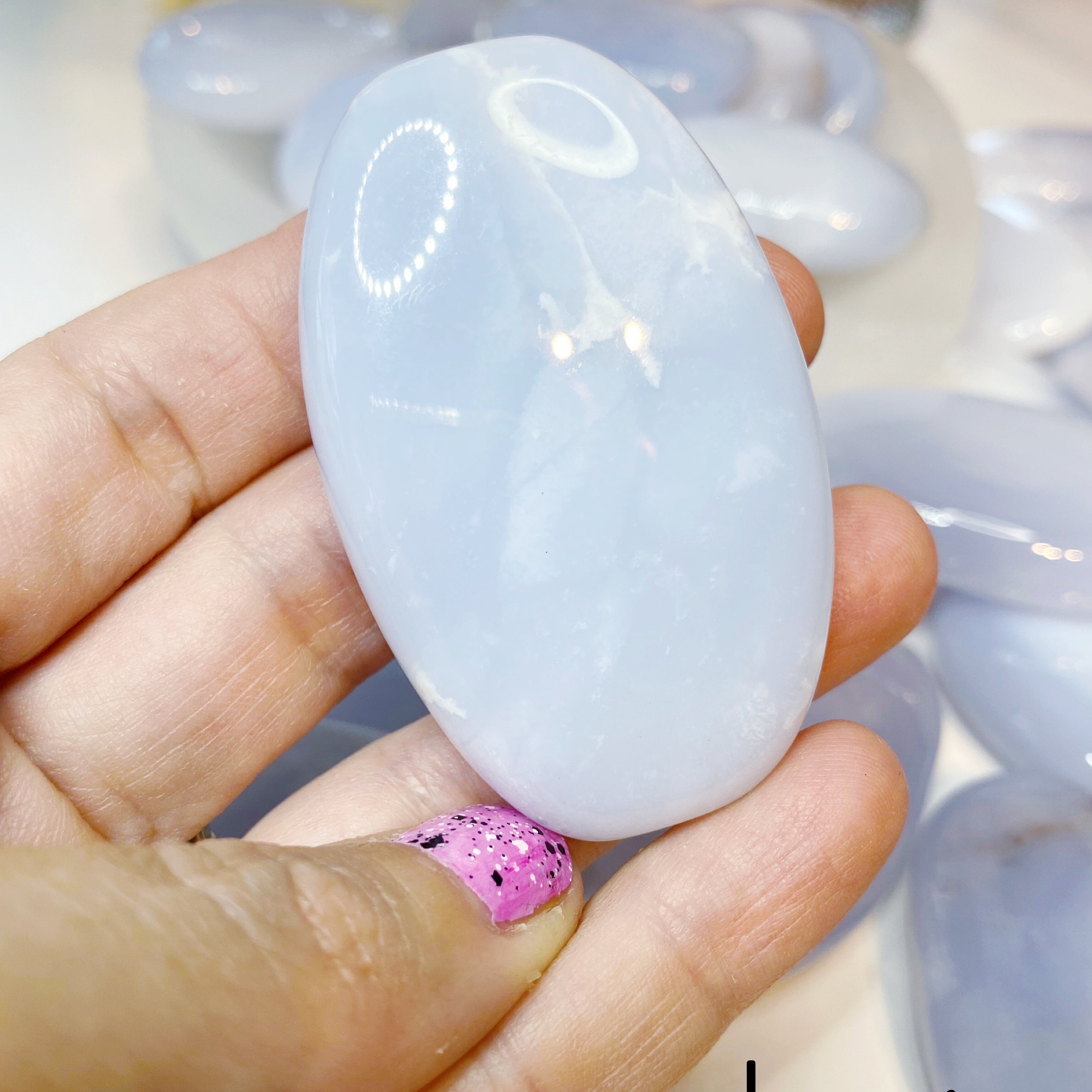 Blue Chalcedony Palm Stones - Baltic Mermaid