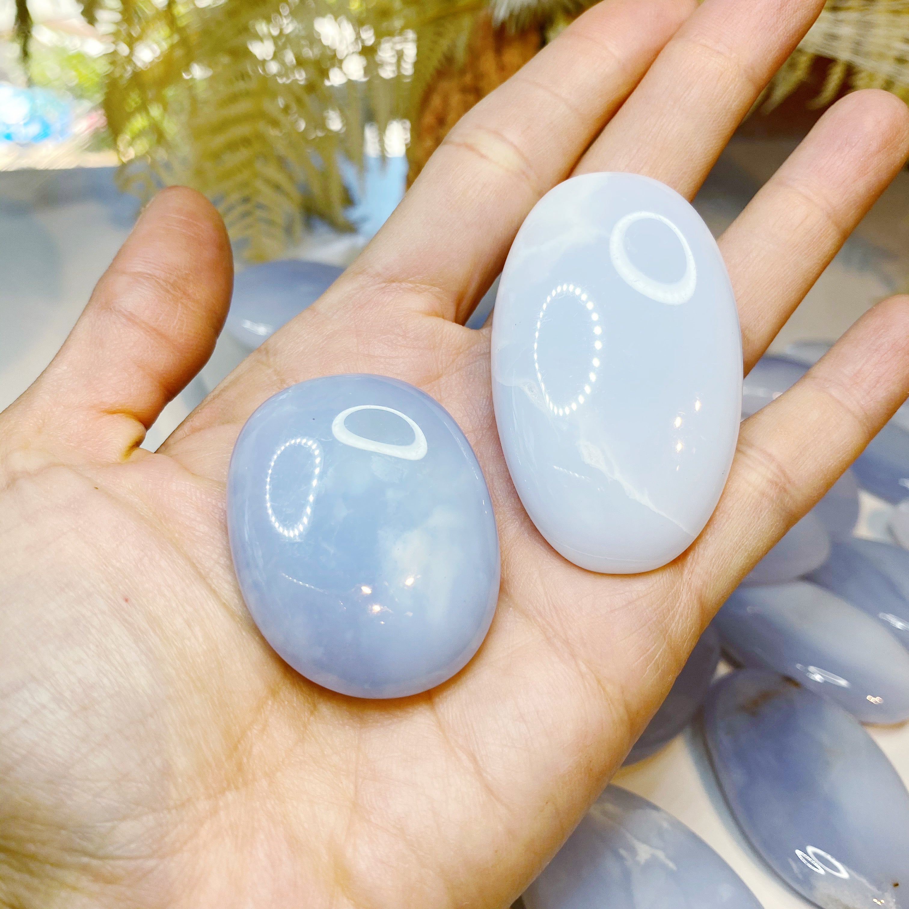 Blue Chalcedony Palm Stones - Baltic Mermaid