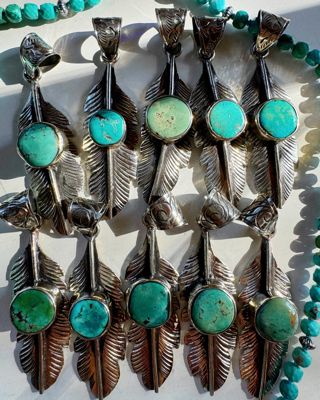 “Frida” - Turquoise &amp; Sterling Silver w/ Pewter Feather