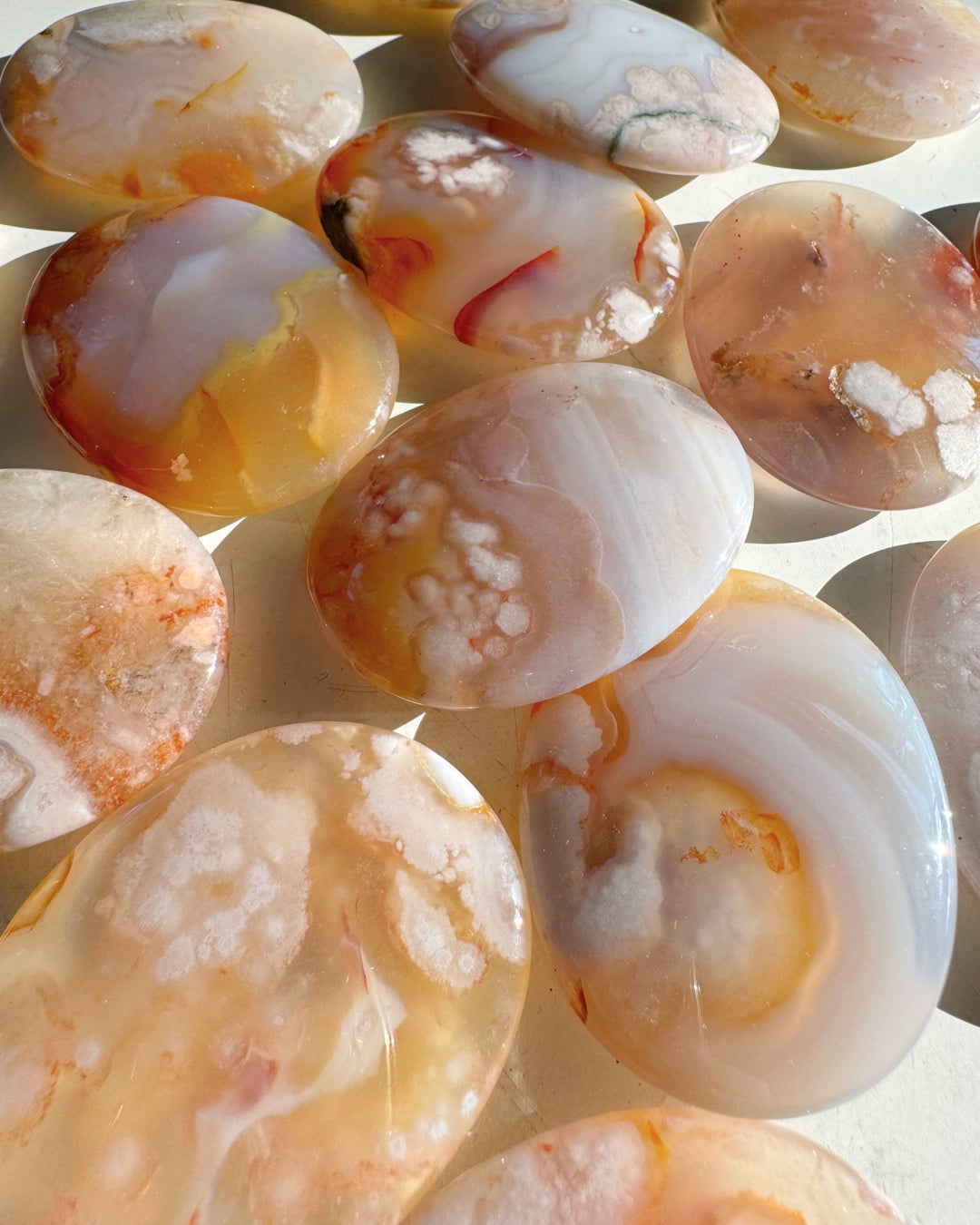 Flower Agate Flat Palm Stones - Baltic Mermaid