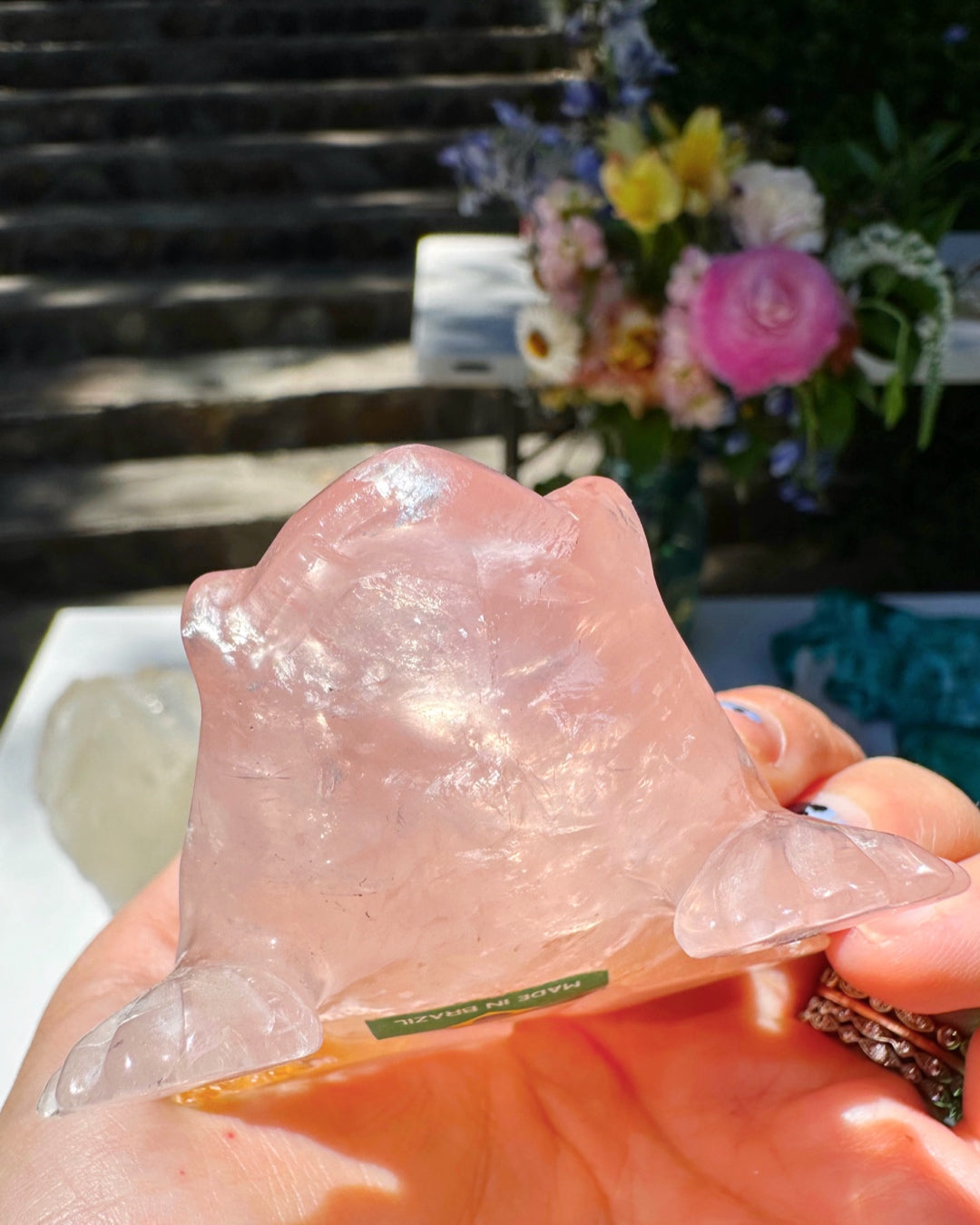 Hand Carved Rose Quartz Frog - Baltic Mermaid