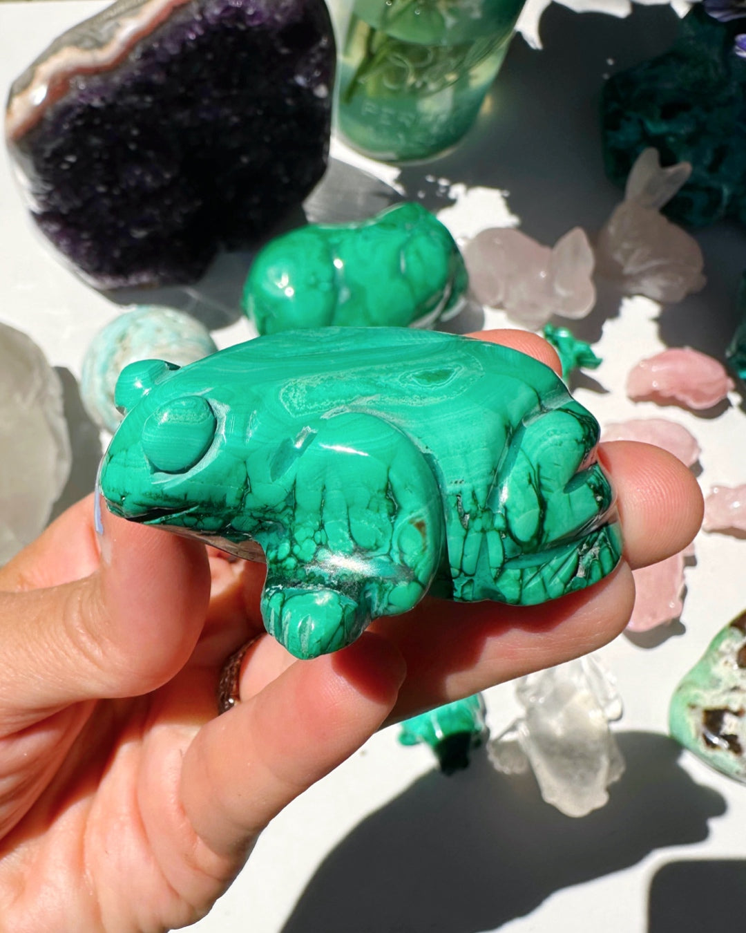 Hand Carved Malachite Frog - Baltic Mermaid
