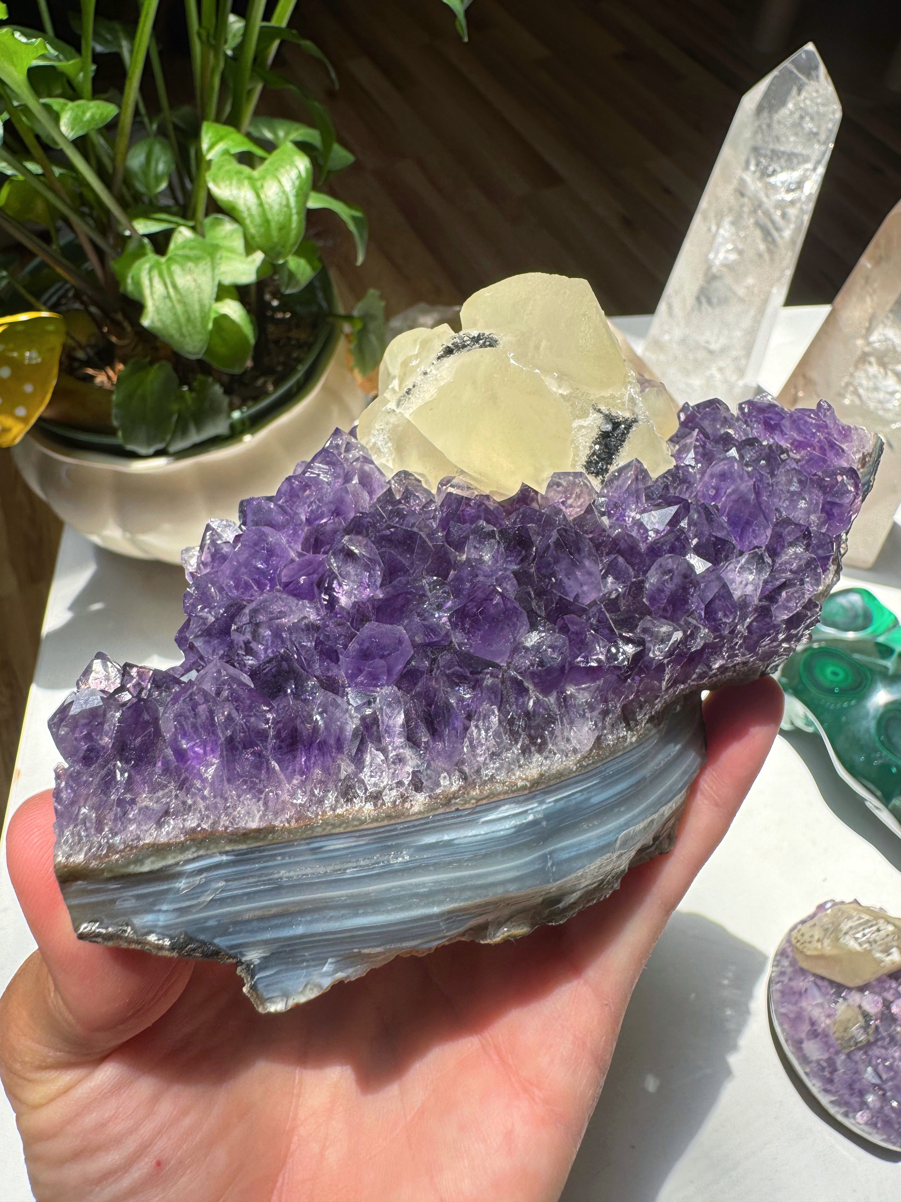 Amethyst Cluster w/ Druzy Calcite from Uruguay Baltic Mermaid